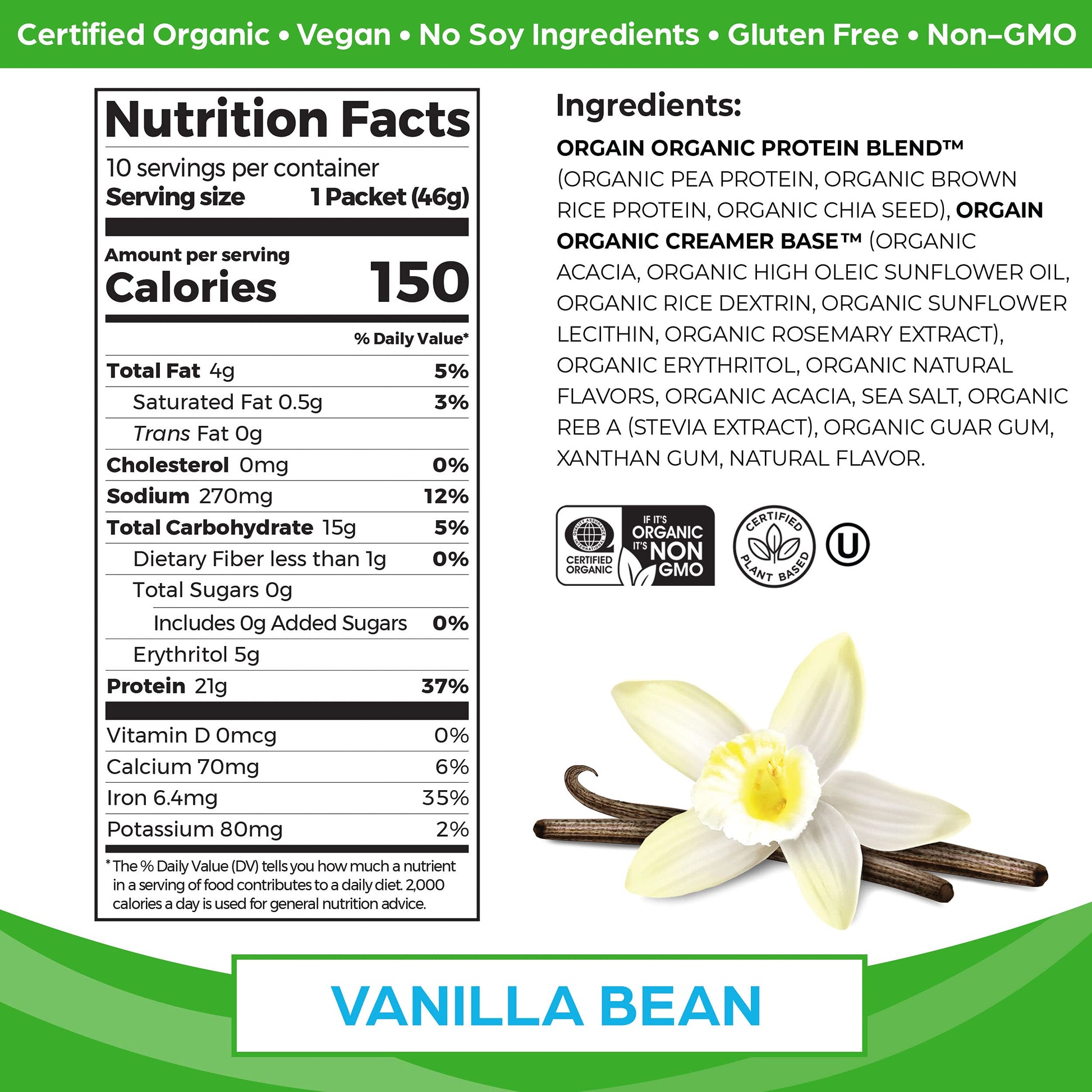 Orgain Organic Vegan Protein Powder, Vanilla Bean - 21g Plant Based Protein, Gluten Free Orgain uk supplements
