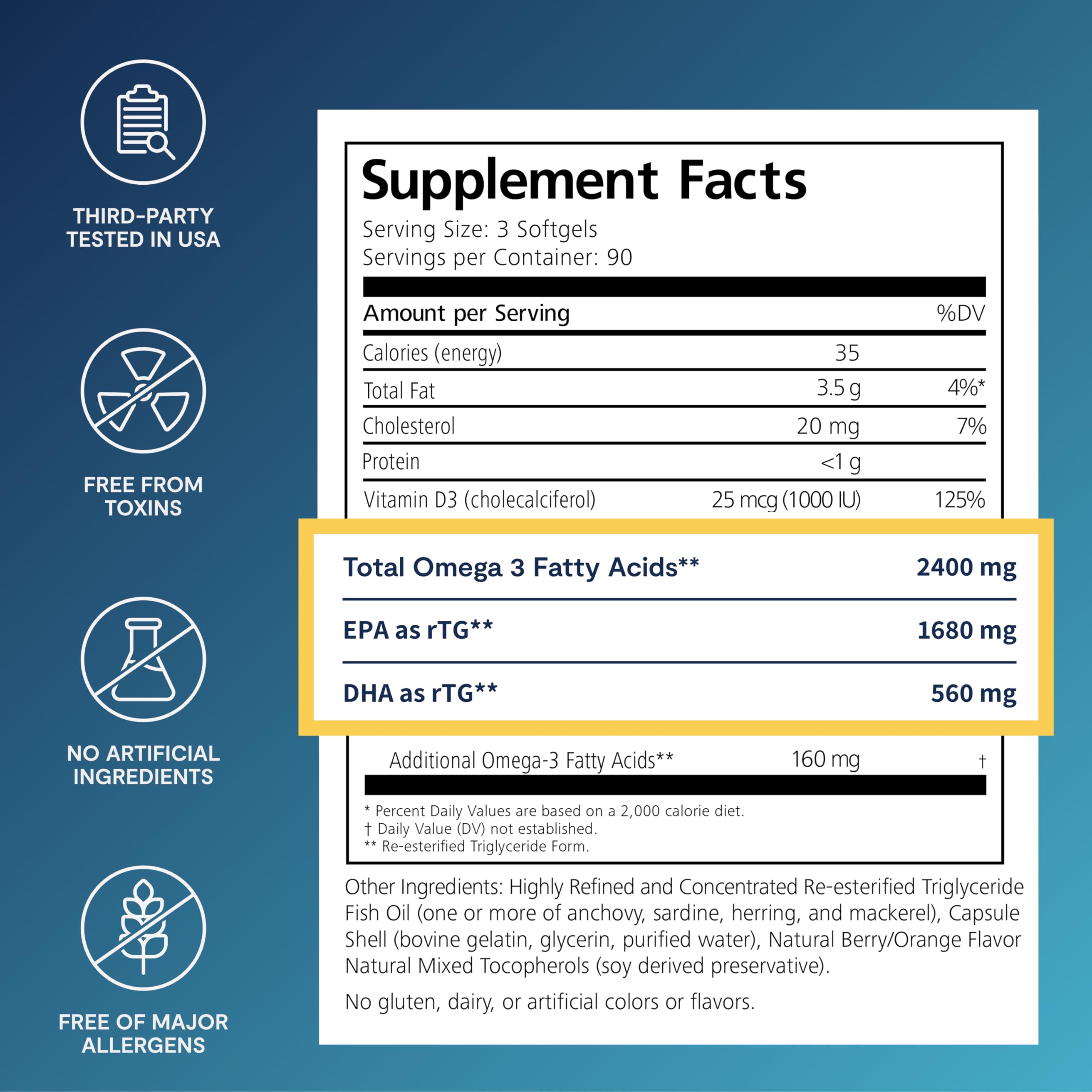 De3 Dry Eye Ultra Pure rTG Omega 3 – Support for Dry Eyes - 2400mg EPA & DHA – New & Improved-Burpless-3 per Day Serving, 3-Month Supply PRN Physician Recommended Nutriceuticals uk supplements