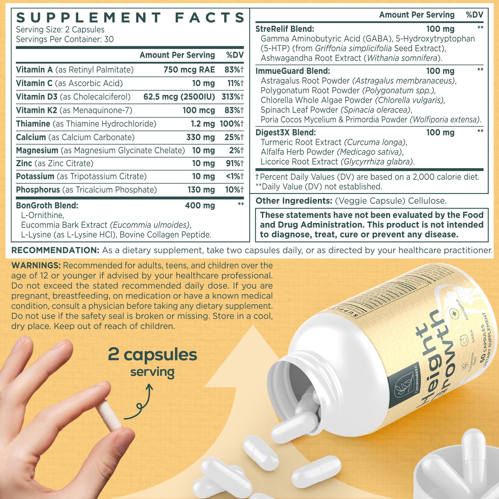 CystoRebalance 25-in 1 Bone Strength Supplement - for Natural Growth, Digestion and Stress - High Absorption - Calcium, Magnesium, Zinc, Ashwaganda and Multivitamins for Age 12+ | 60 Caps CystoRebalance uk supplements