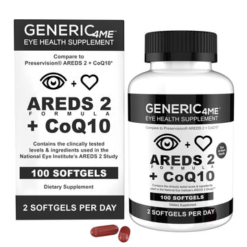 Generic4ME AREDS 2 SoftGels, 100 mg CoQ10 for Heart Health, 500 mg Vitamin C, 400 IU Vitamin E, 10 mg Lutein, 2 mg Zeaxanthin, 80 mg Zinc, 2 mg Copper - Supports Eye Health - 100 Mini SoftGels Generic4ME uk supplements
