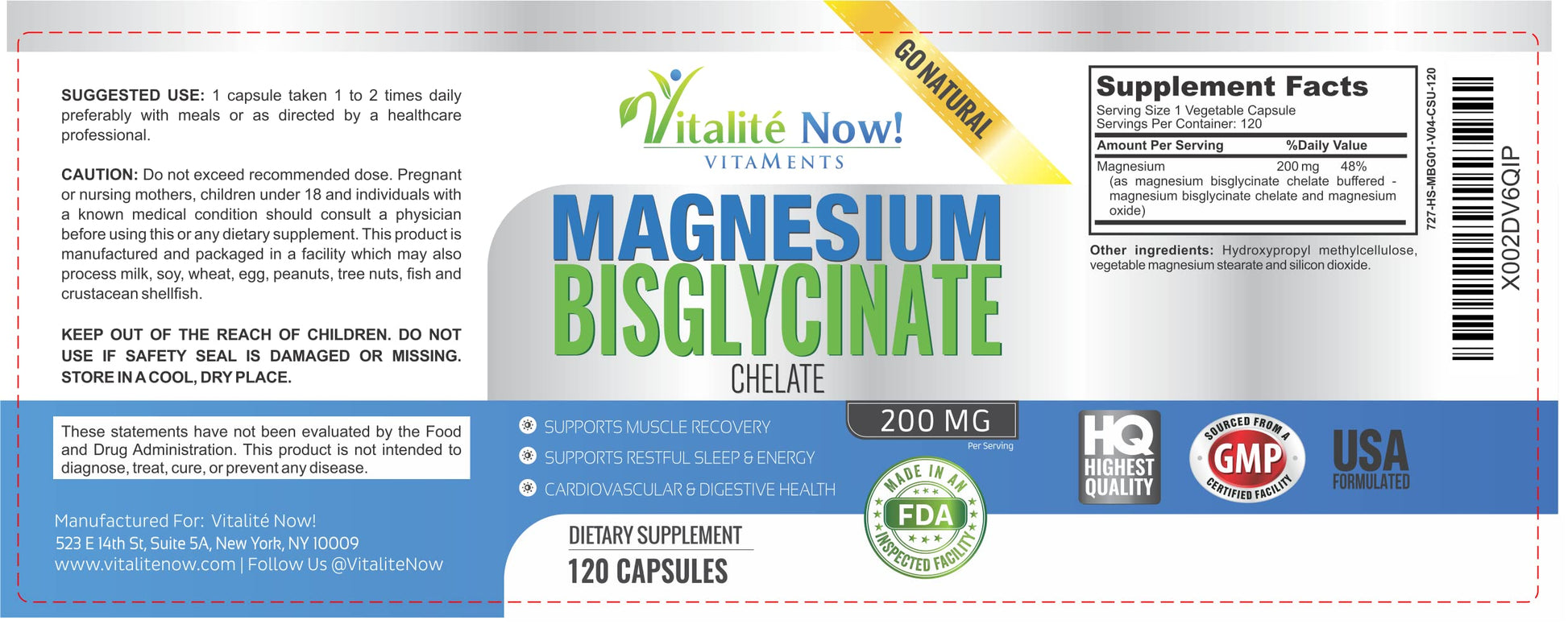 Vitalité Now! Magnesium Bisglycinate 200mg - 100% Chelated Capsules for Superior Absorption - Gentle Formula, No Laxative Effect - Sleep Energy Cramps Muscle Support - Fully Reacted & Buffered Vitalité Now! uk supplements