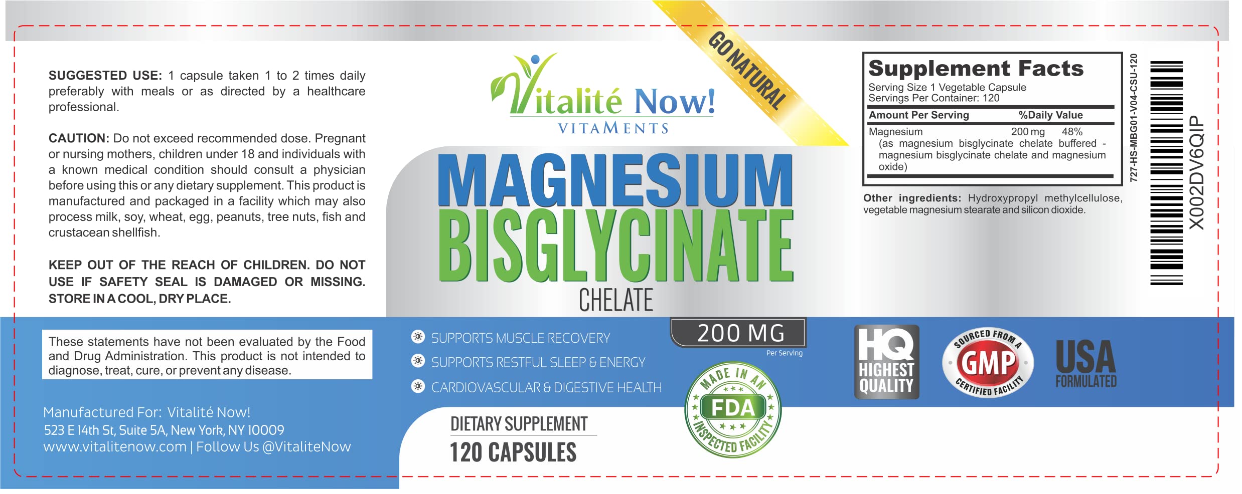 Vitalité Now! Magnesium Bisglycinate 200mg - 100% Chelated Capsules for Superior Absorption - Gentle Formula, No Laxative Effect - Sleep Energy Cramps Muscle Support - Fully Reacted & Buffered Vitalité Now! uk supplements