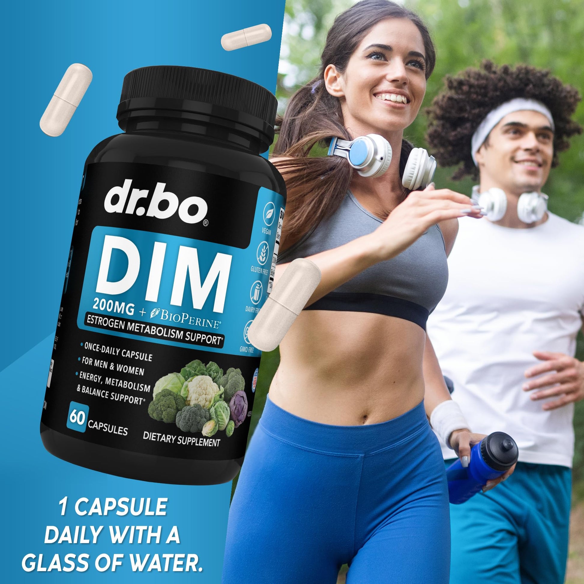 DIM Supplement for Women & Men 200mg - Androgen Estrogen Blocker for Men & Women, Hormonal Acne Pills, Hormone Balance, Menopause Support, Diindolylmethane DIM Supplement Plus BioPerine - 60 Capsules DR. BO uk supplements