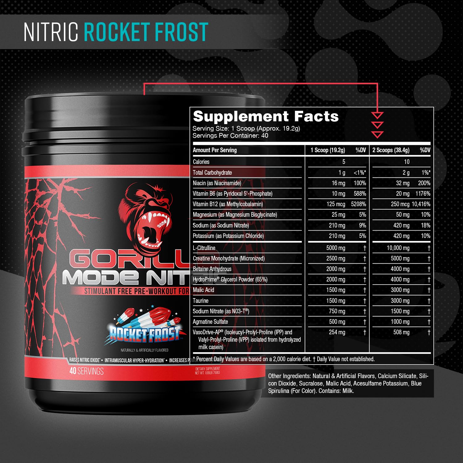 Gorilla Mode Nitric Upgraded Stimulant Free Pre-Workout – Best Tasting and Most Effective Stimulant Free Pre-Workout/Massive Pumps · Vasodilation · Power / 768 Grams (Rocket Frost) Gorilla Mind uk supplements