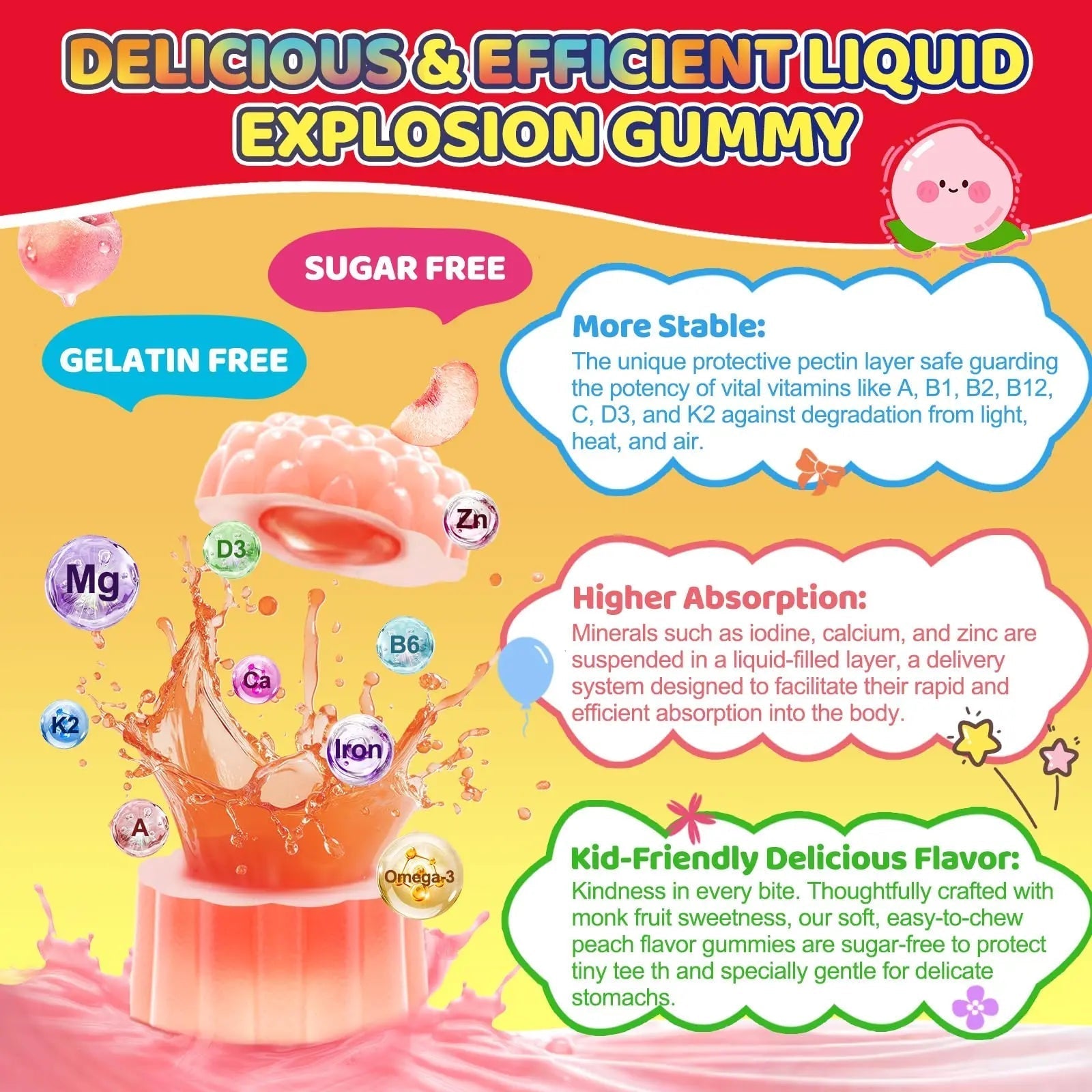 Fajeckma Organic Kids Multivitamin Gummies: Sugar Free Multi Vitamin Gummy with Vitamins D3 Iron Omega Probiotic Elderberry Calcium Zinc Dha Fajeckma uk supplements