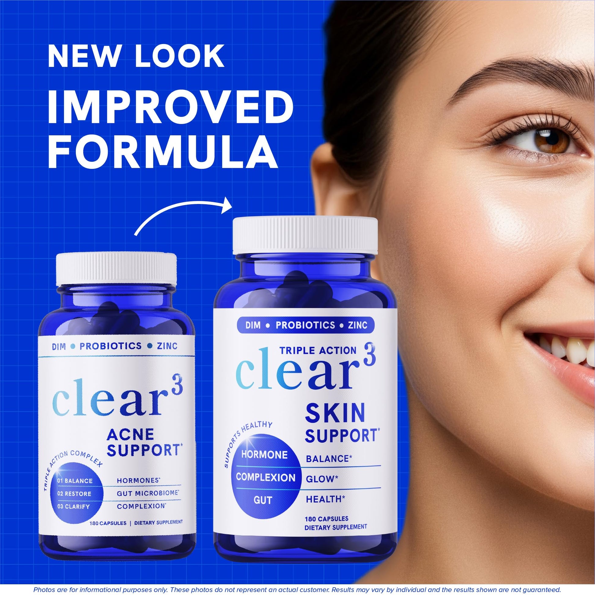 Clear Skin Supplement with Zinc, DIM & Probiotics | 3-in-1 Balance, Glow & Health Skin Support | Triple Action Hyaluronic Acid, Niaciminide & Vitamins for Hormone, Complexion & Gut Support | 180 Ct SMNutrition uk supplements