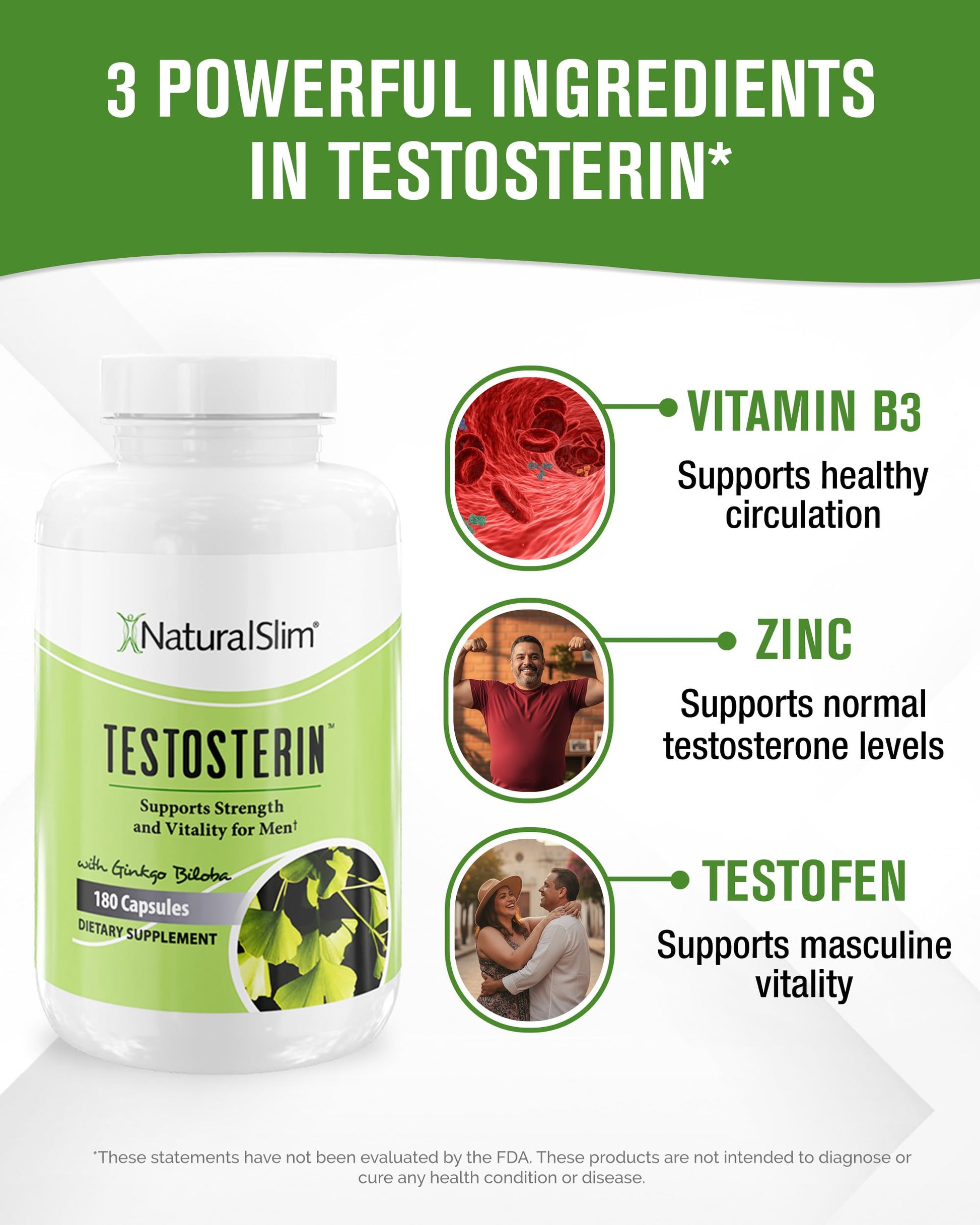 NaturalSlim Natural Booster for Men - Male Enhancing Supplement with Ginkgo Biloba, L Arginine, Zinc, Vitamin B3, & Testofen for Energy, Muscle Builder & Metabolism - 180 Capsules NaturalSlim uk supplements