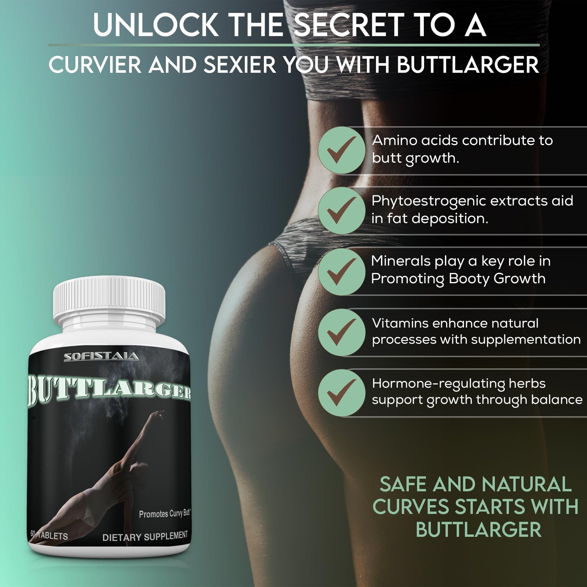 BEAUTIFYEM Sofistaia BUTTLARGER Natural Enhancement Supplement, 60 Tablets, Essential Nutrients for Curves and Confidence BEAUTIFYEM uk supplements