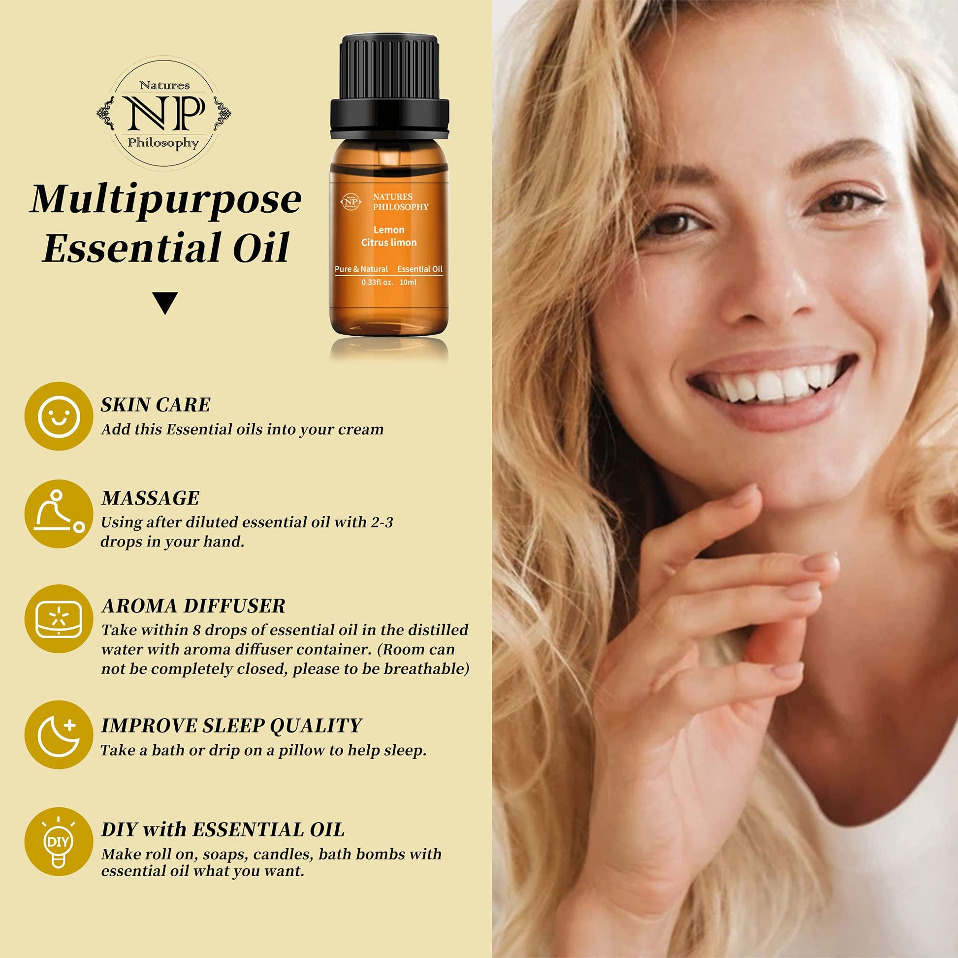 Lemon Essential Oil,100% Pure Organic Essential Oils for Aromatherapy, Diffuser, Massage, Soap Making NP NATURES PHILOSOPHY uk supplements
