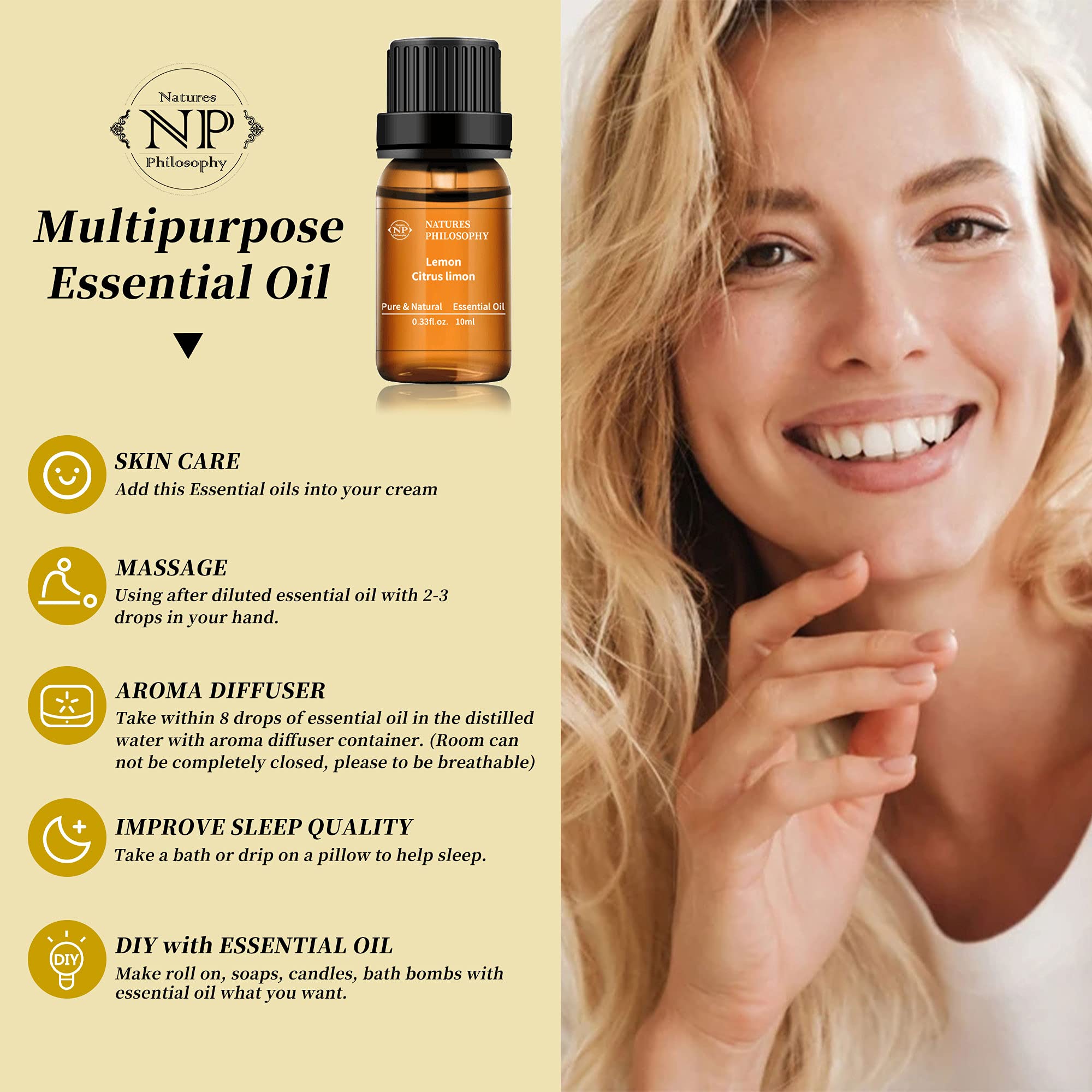 Lemon Essential Oil,100% Pure Organic Essential Oils for Aromatherapy, Diffuser, Massage, Soap Making NP NATURES PHILOSOPHY uk supplements