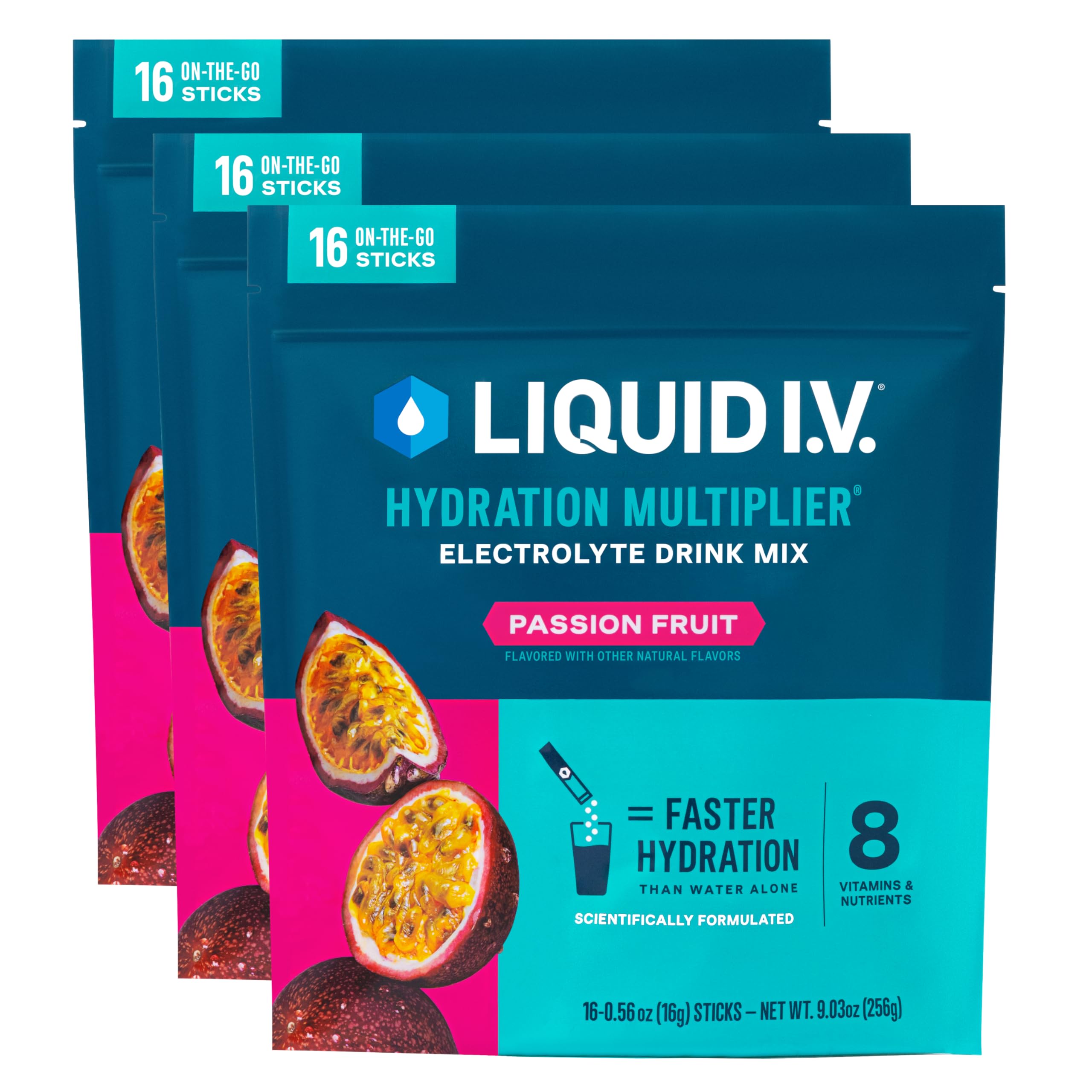 Liquid I.V.® Hydration Multiplier - Passion Fruit | Electrolyte Powder Drink Mix | 3 Pack (48 Servings) Liquid I.V. uk supplements