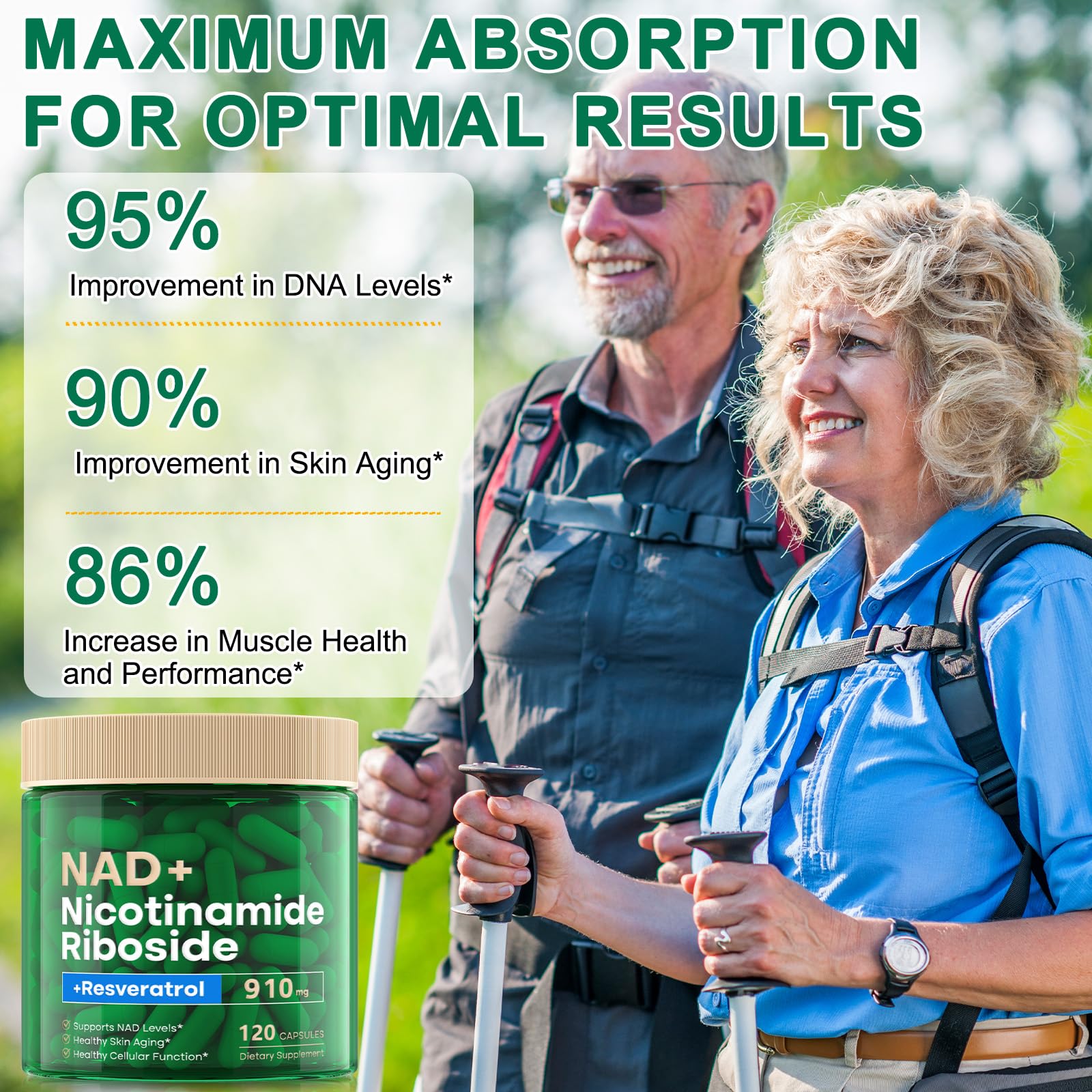 NAD Supplement 120 Capsules, Liposomal Nicotinamide Riboside, Resveratrol, Quercetin, NAD Nicotinamide Riboside Resveratrol 910mg for Women & Men, NAD Supplement for Anti Aging and Cell Regeneration RHBESTOK uk supplements