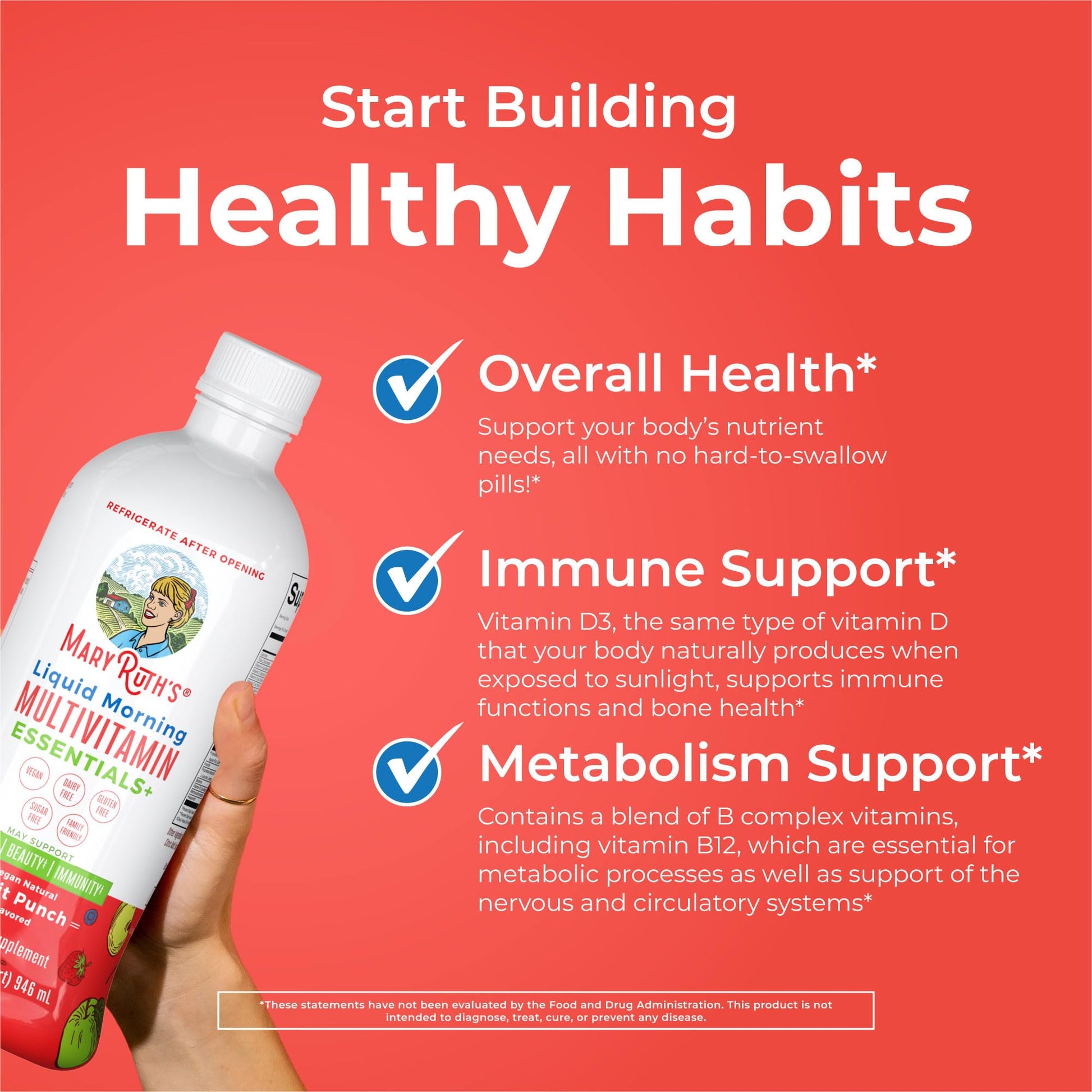 MaryRuth Organics Liquid Morning Multivitamin Essentials+ | Vitamin A C D E B6 B12 Biotin Zinc, Mens Womens Multivitamin, Immune Support, Beauty | Sugar Free | Vitamins for Ages 1+ | Vegan | 32 Fl Oz MARYRUTH'S uk supplements