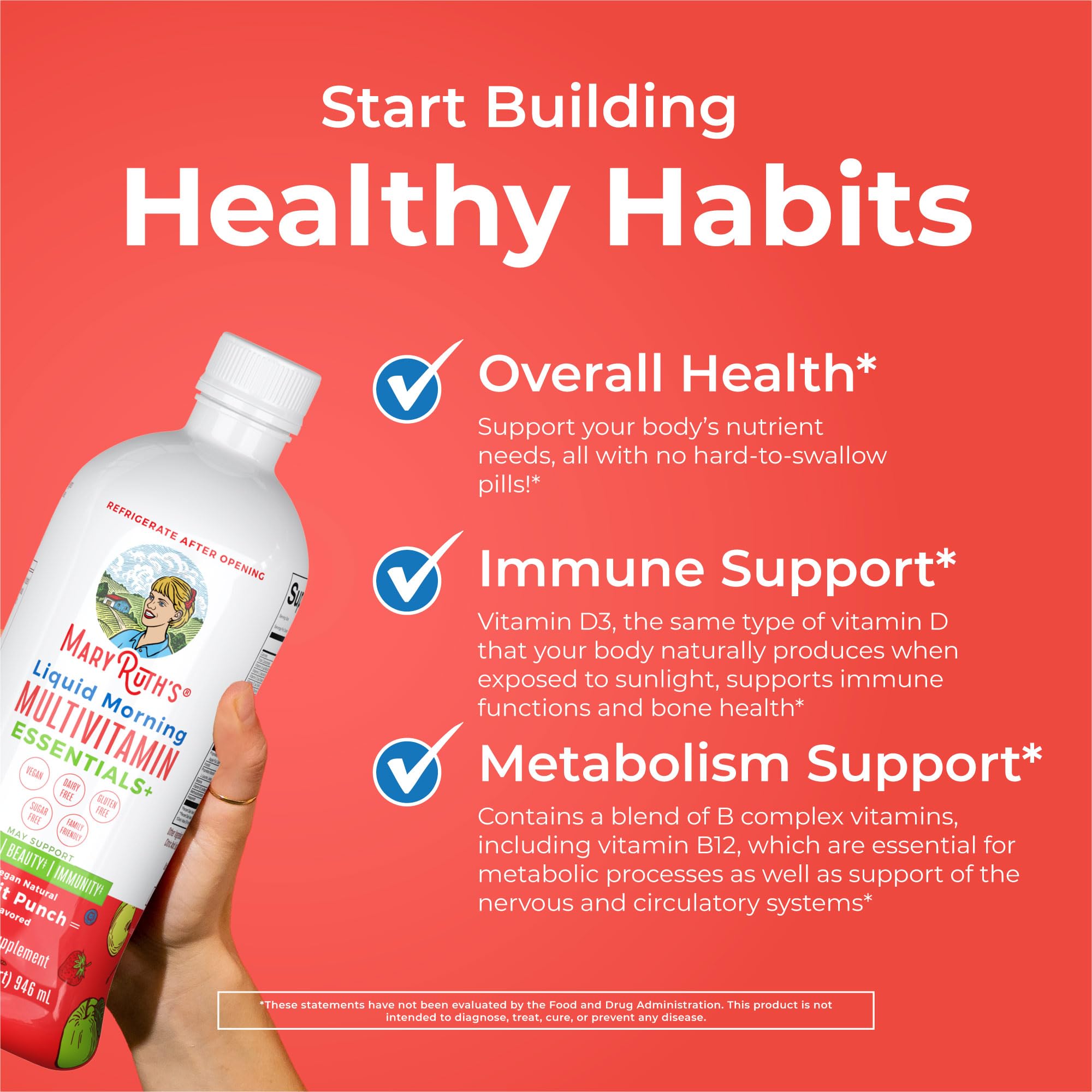MaryRuth Organics Liquid Morning Multivitamin Essentials+ | Vitamin A C D E B6 B12 Biotin Zinc, Mens Womens Multivitamin, Immune Support, Beauty | Sugar Free | Vitamins for Ages 1+ | Vegan | 32 Fl Oz MARYRUTH'S uk supplements