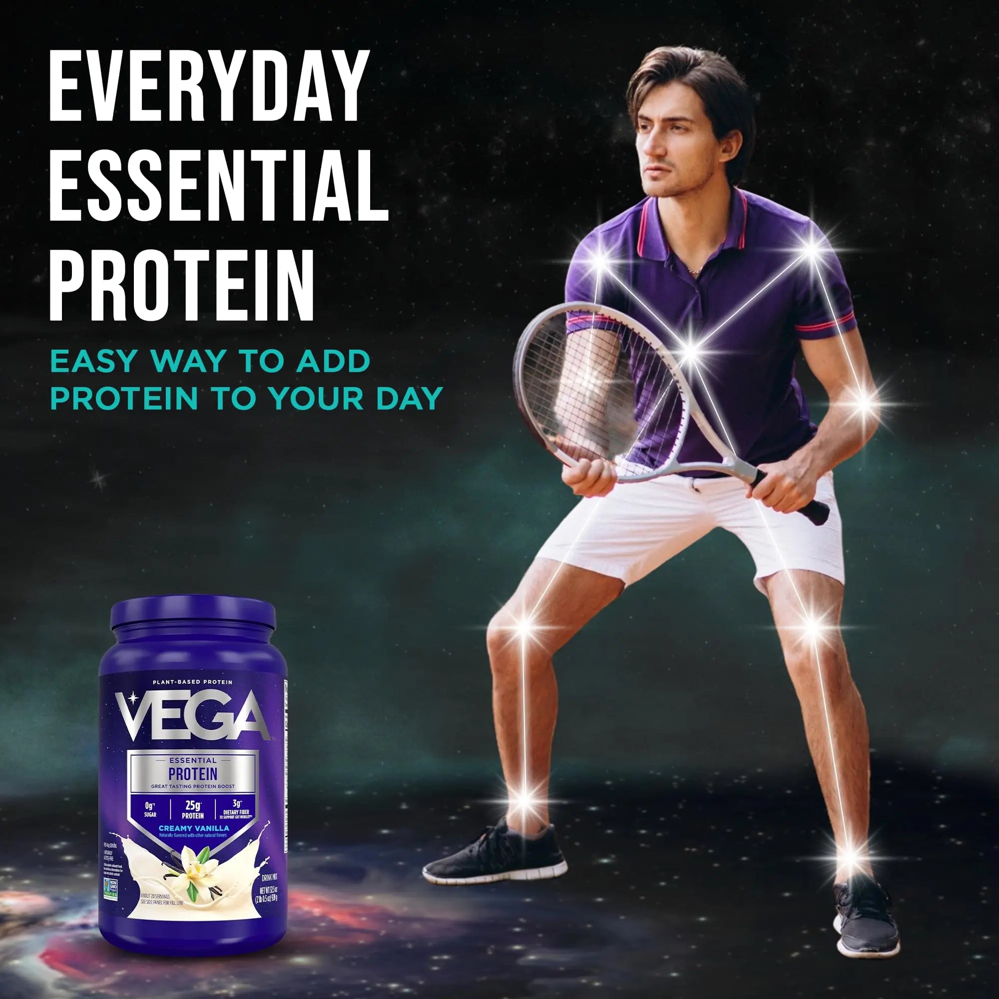 Vega Essential Protein – 25g Plant Based Protein Powder, Creamy Vanilla, Vegan for a Dairy-Free Vanilla Shake – Large Tub, 32.5oz (20 Servings) Vega uk supplements