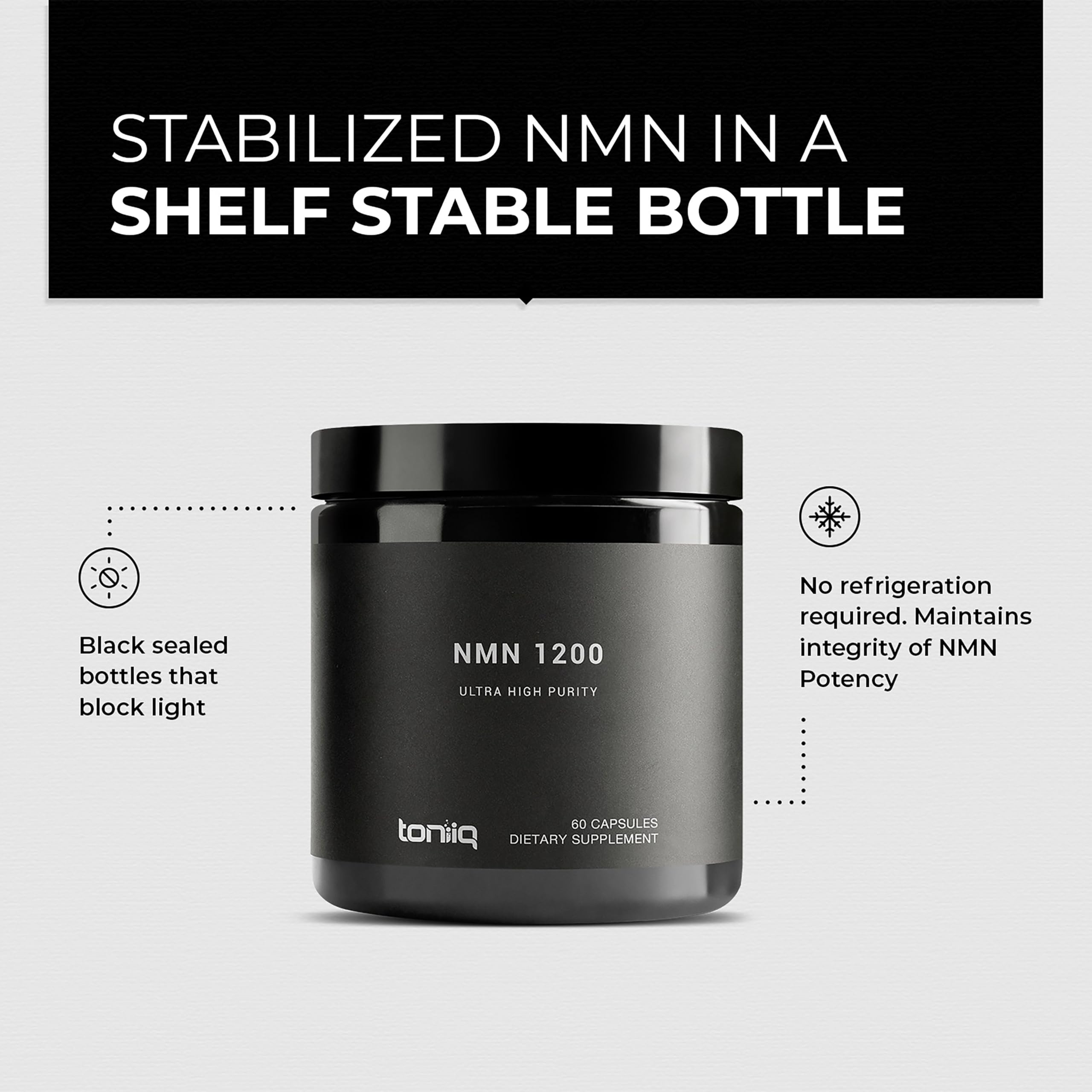 Toniiq NMN Supplement 1200mg - Third Party Tested Stabilized Capsules - 98% Highly Purified for NAD + - 60 Capsules Nicotinamide Mononucleotide Booster Supplement Toniiq uk supplements