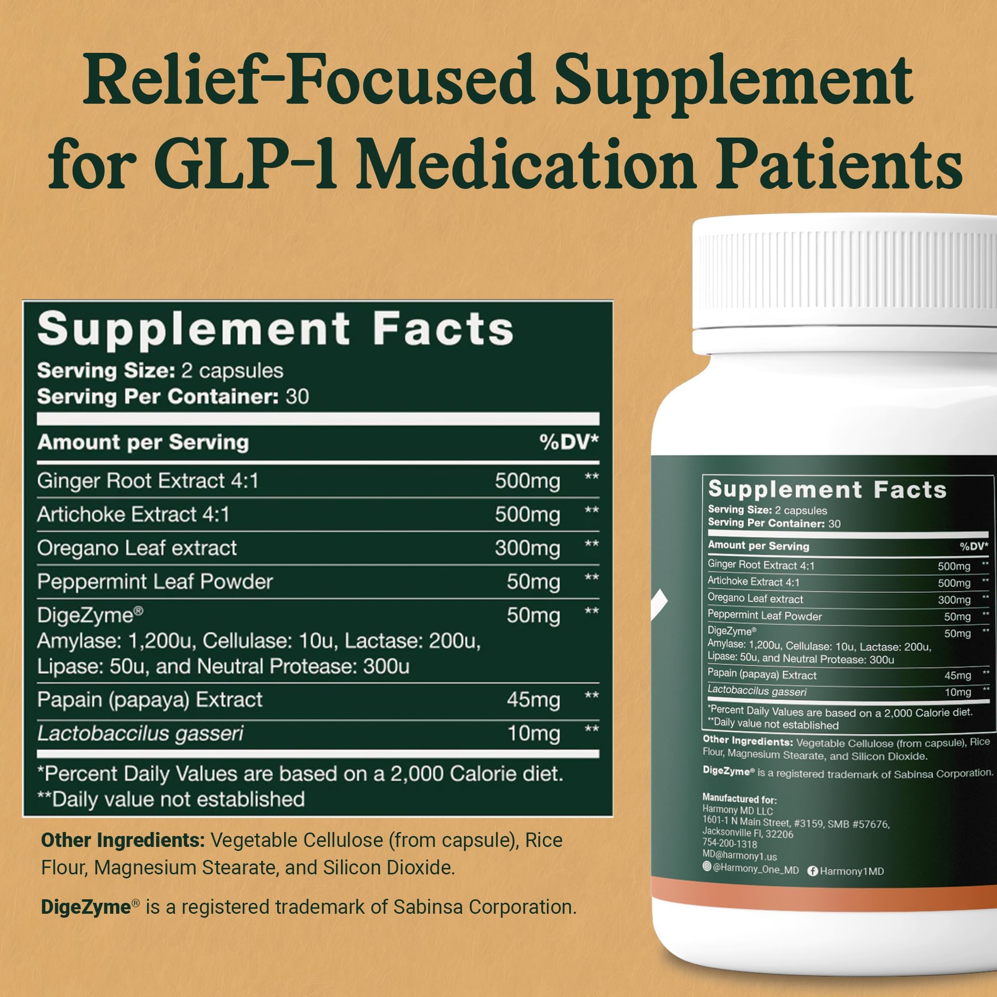 Harmony-1 Gut Health Supplement — Digestive Enzymes + Probiotics for Bloating Relief & Digestive Comfort — GLP-1 Friendly Digestive Support — 60 Capsules Harmony-1 uk supplements