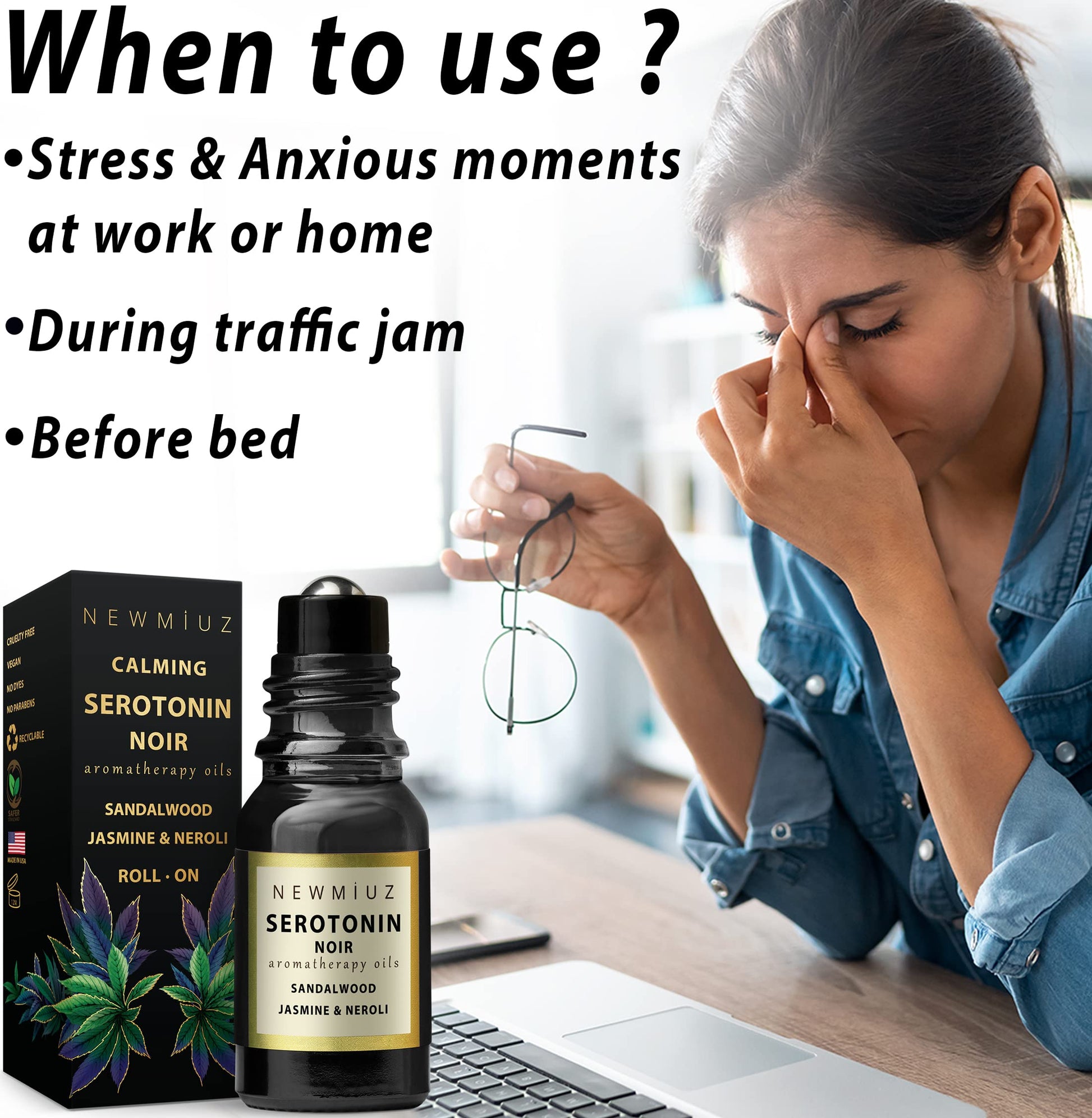 Calm Roll on Essential Oil Stress Relief Sandalwood Jasmine Destress Relaxation Calming Rolle New Miuz uk supplements