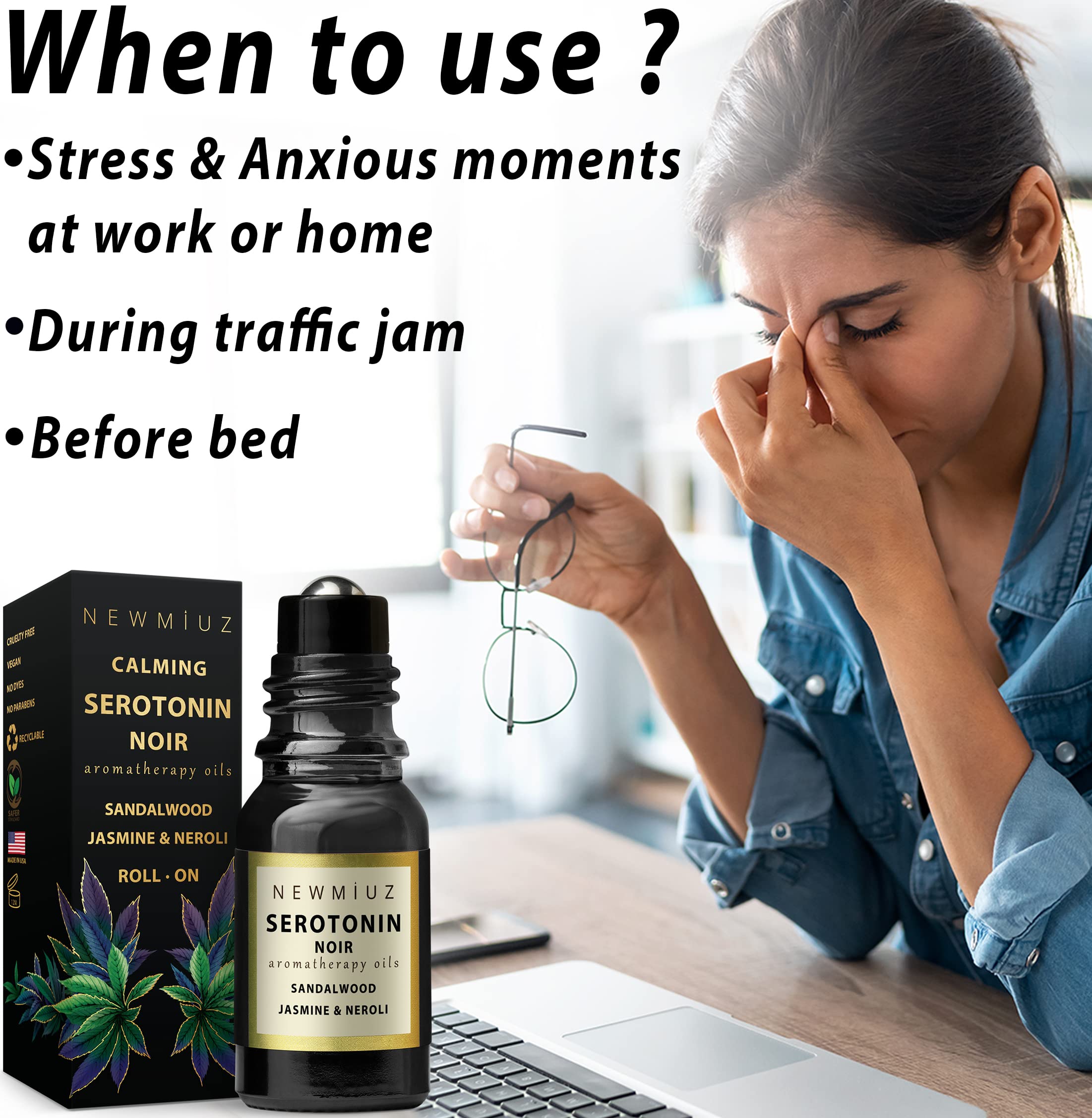 Calm Roll on Essential Oil Stress Relief Sandalwood Jasmine Destress Relaxation Calming Rolle New Miuz uk supplements
