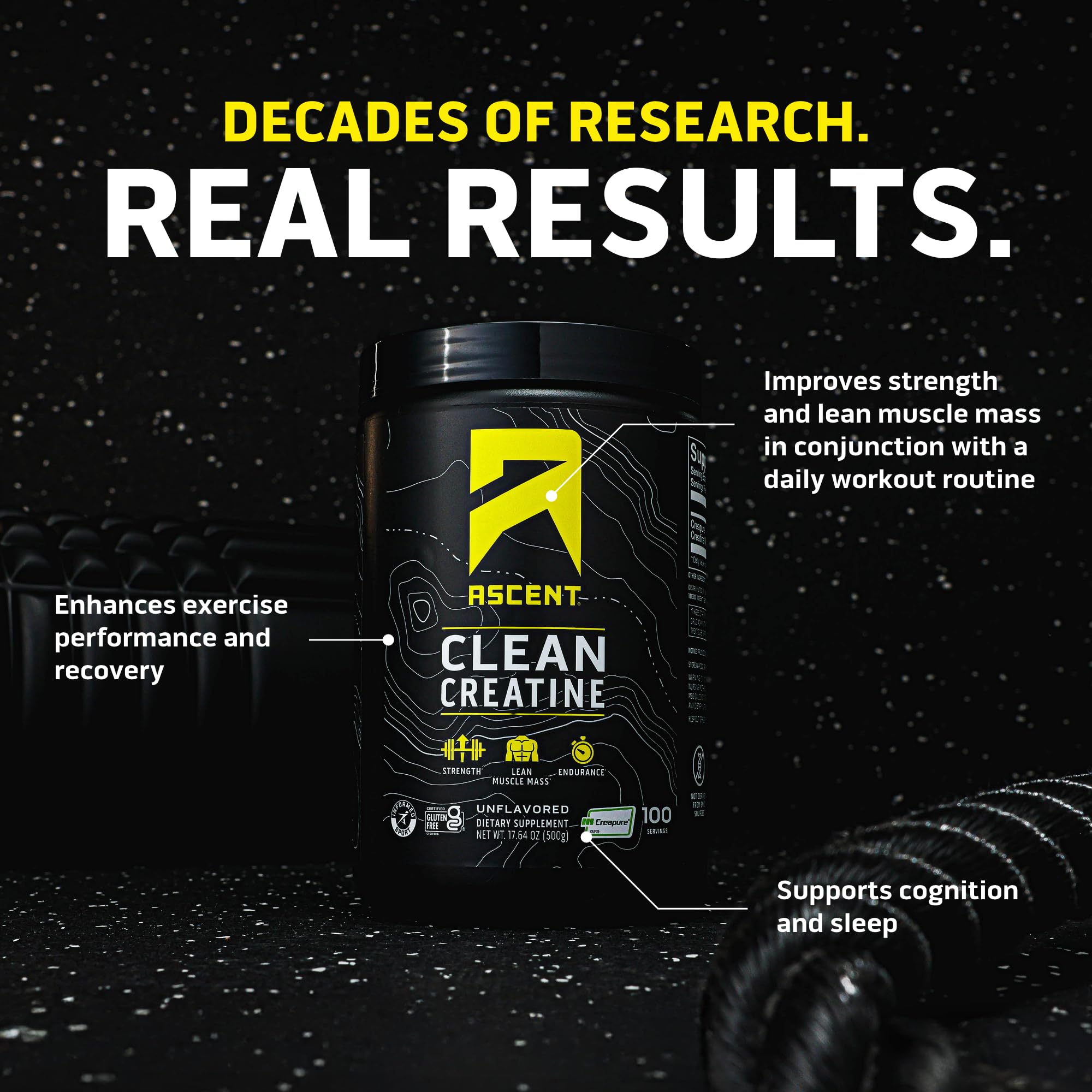 Ascent Clean Creatine Monohydrate Powder - 5G Per Serving, Creapure Creatine Supplement - Unflavored, 100 Servings Ascent uk supplements