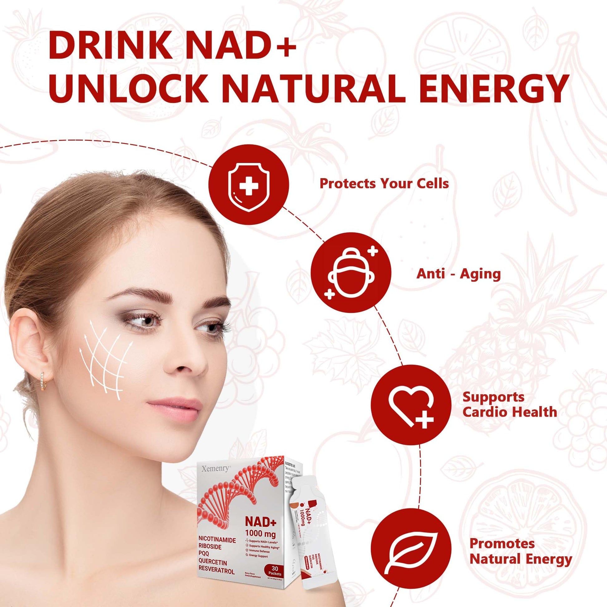 NAD Supplement 1000mg Liquid - Nicotinamide Riboside Resveratrol Supplements for Men & Women - NMN Alternative for Enhanced Energy & Anti-Aging, Focus - 30 Packets Xemenry uk supplements