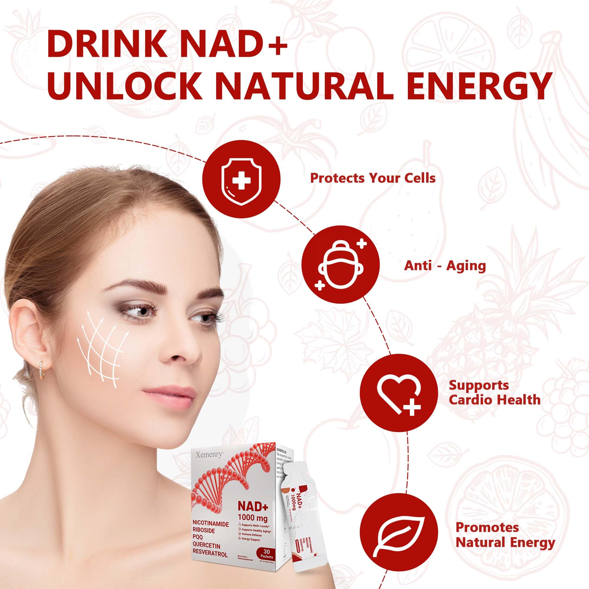 NAD Supplement 1000mg Liquid - Nicotinamide Riboside Resveratrol Supplements for Men & Women - NMN Alternative for Enhanced Energy & Anti-Aging, Focus - 30 Packets Xemenry uk supplements