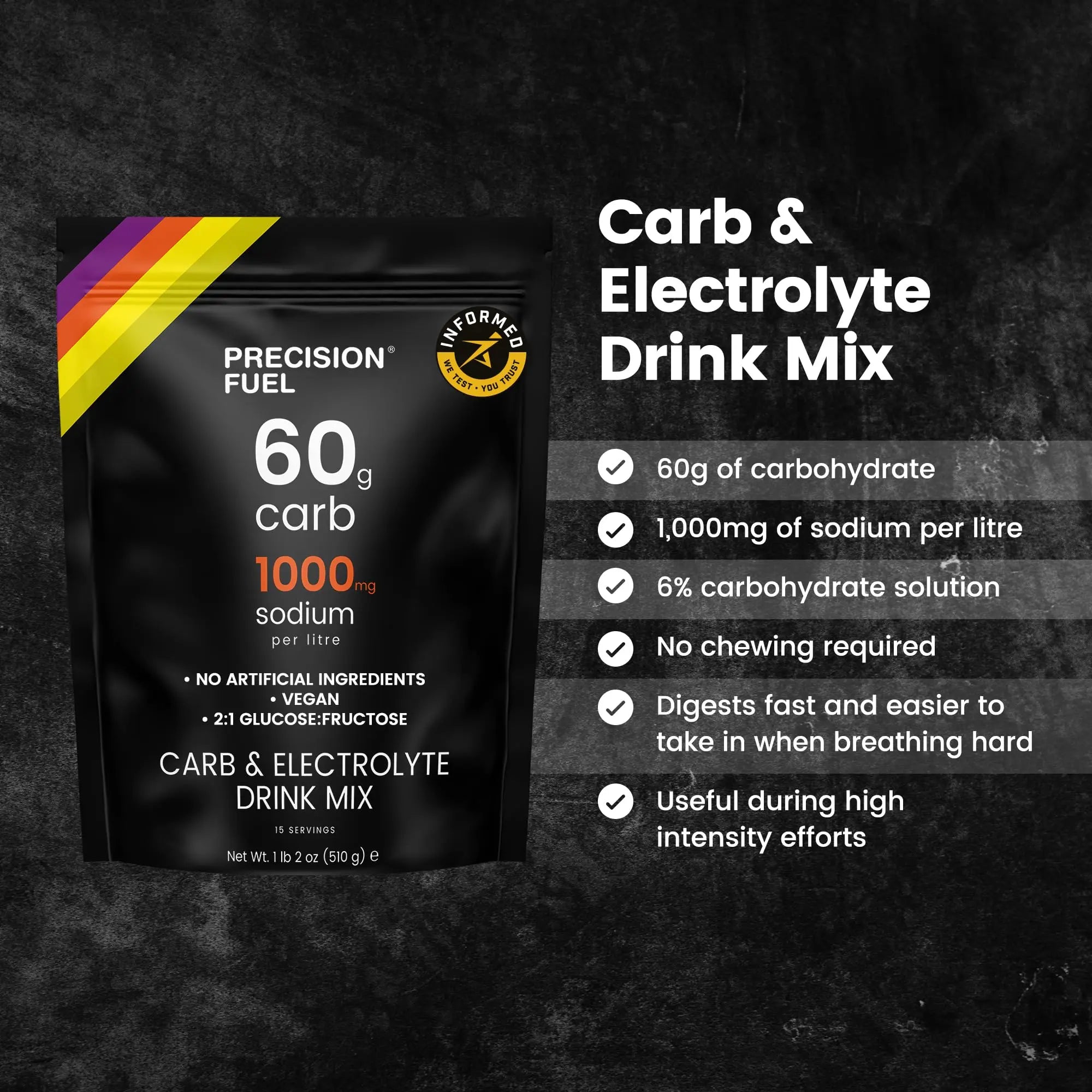 Precision Fuel PF60 Carb & Electrolyte Drink Mix Powder for Hydration & Energy - Endurance Sports Nutrition, Vegan, Hypotonic - 60g Carb, 1000mg Sodium per Litre - Mild Citrus Flavor, 1-Pack Precision Hydration uk supplements