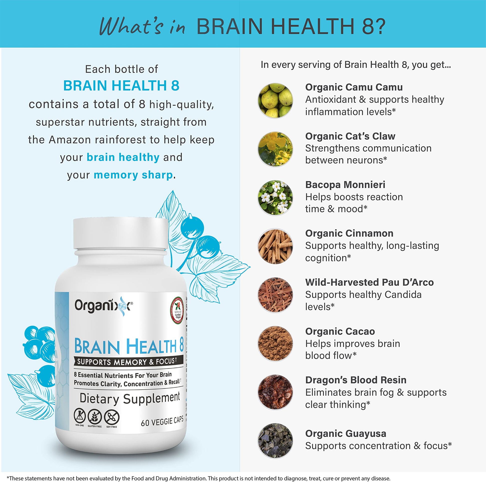 Organixx Ageless Brain Powerful Brain Health Supplement to Support Brain Function, Clarity, Focus, Re-Energize Brain Cells, Helps Promote a Balanced Mood, Gluten Free, Non GMO, 60 Vegetarian Capsules Organixx uk supplements