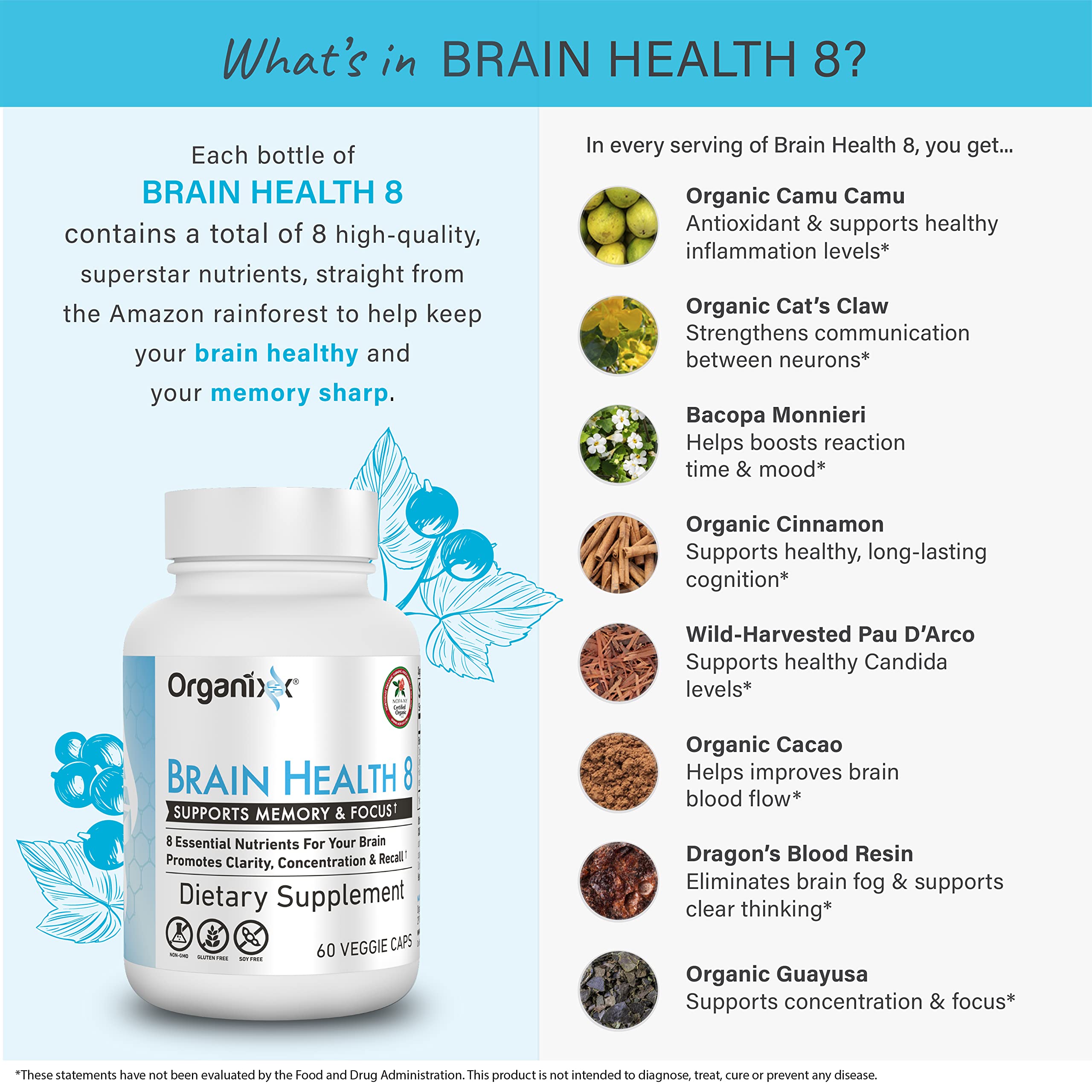 Organixx Ageless Brain Powerful Brain Health Supplement to Support Brain Function, Clarity, Focus, Re-Energize Brain Cells, Helps Promote a Balanced Mood, Gluten Free, Non GMO, 60 Vegetarian Capsules Organixx uk supplements
