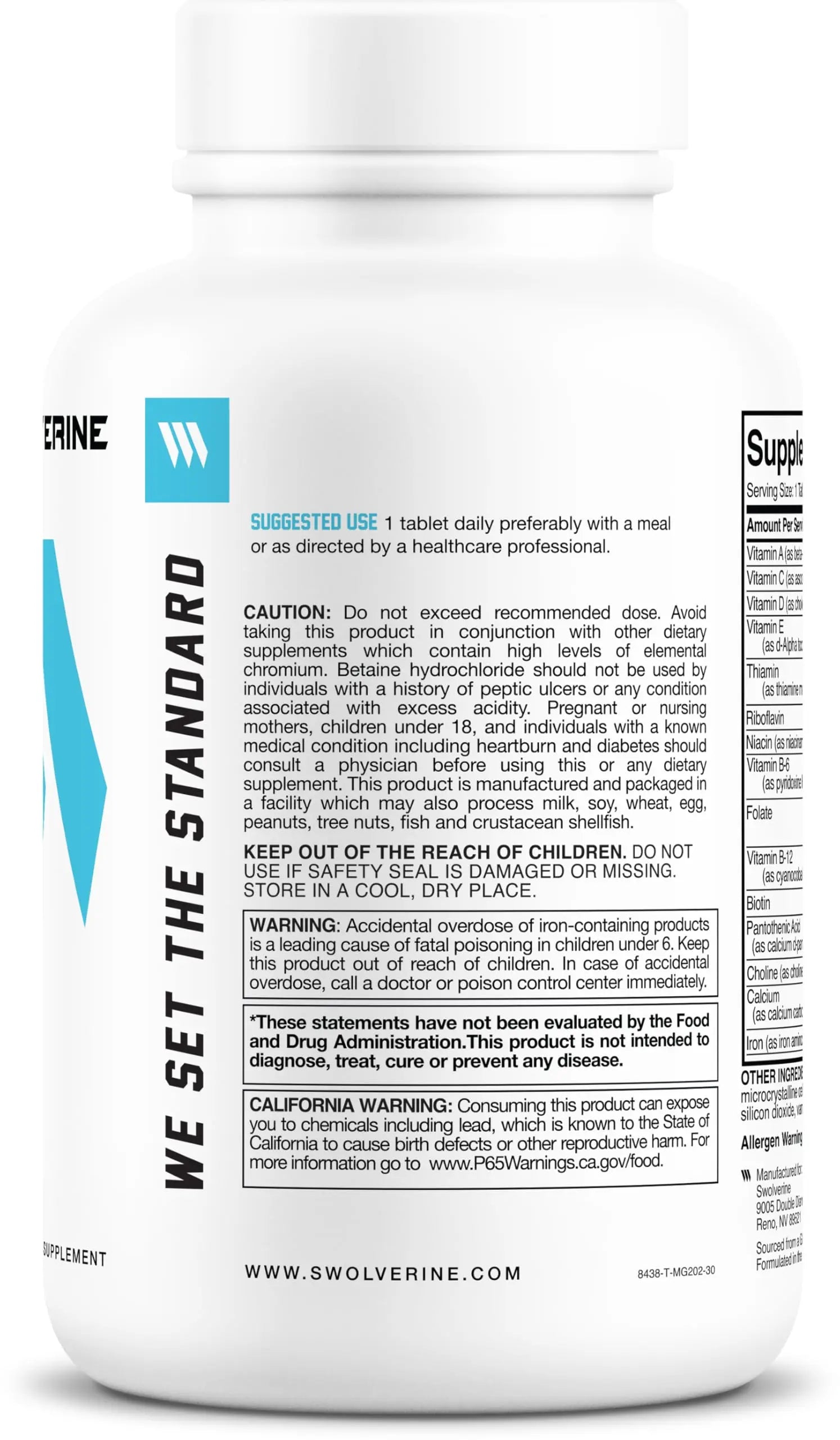 Swolverine Multivitamin | for Men & Women – High Potency Daily Vitamins with B-Complex, Antioxidants, Minerals, Inositol & PABA Swolverine uk supplements