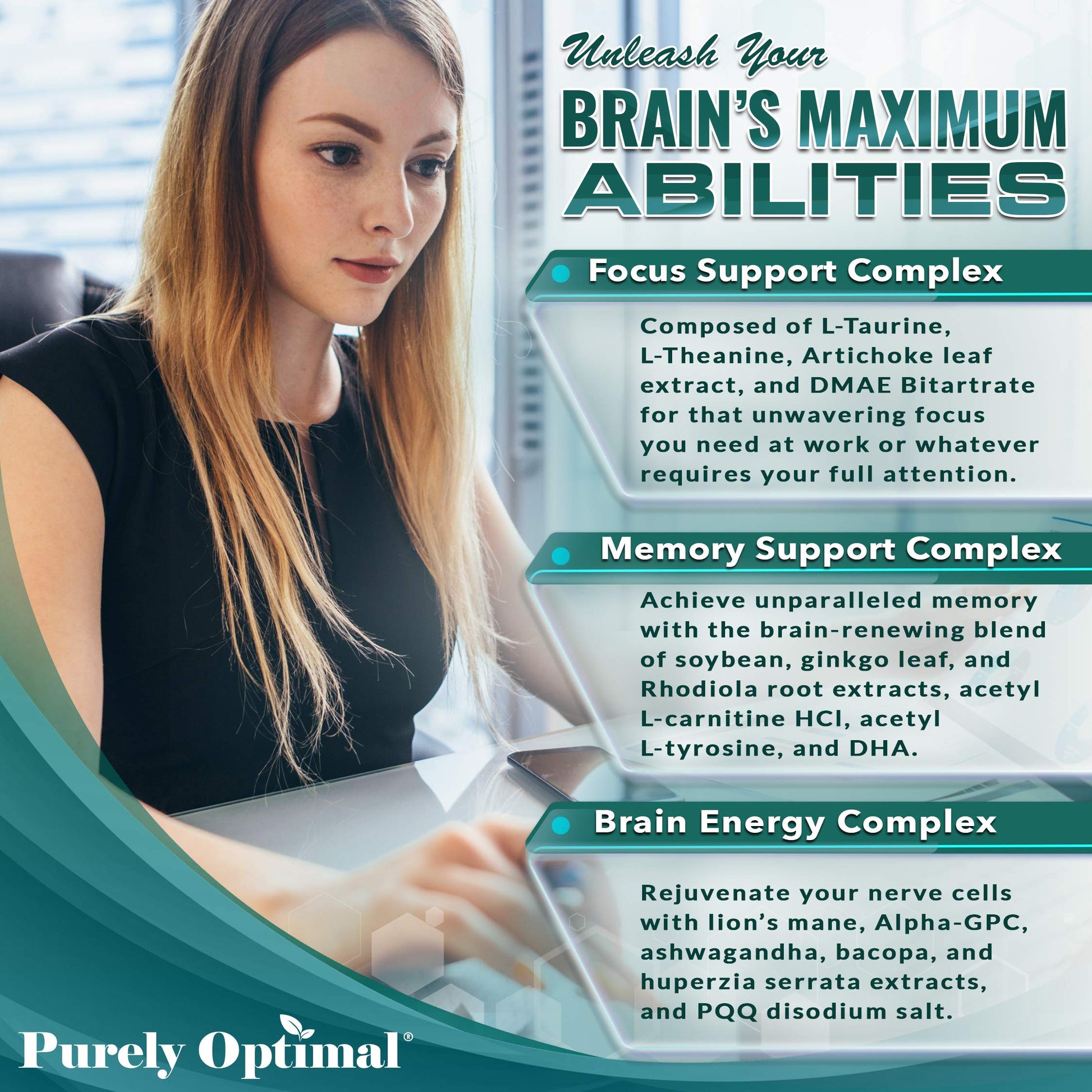 Purely Optimal Brain Booster Nootropic Supplement – Brain Support for Memory, Focus, Clarity, Jitter-Free Energy for Adults, Seniors– with Ginkgo Biloba, Alpha GPC, Lion’s Mane – 60 Capsules Purely Optimal uk supplements