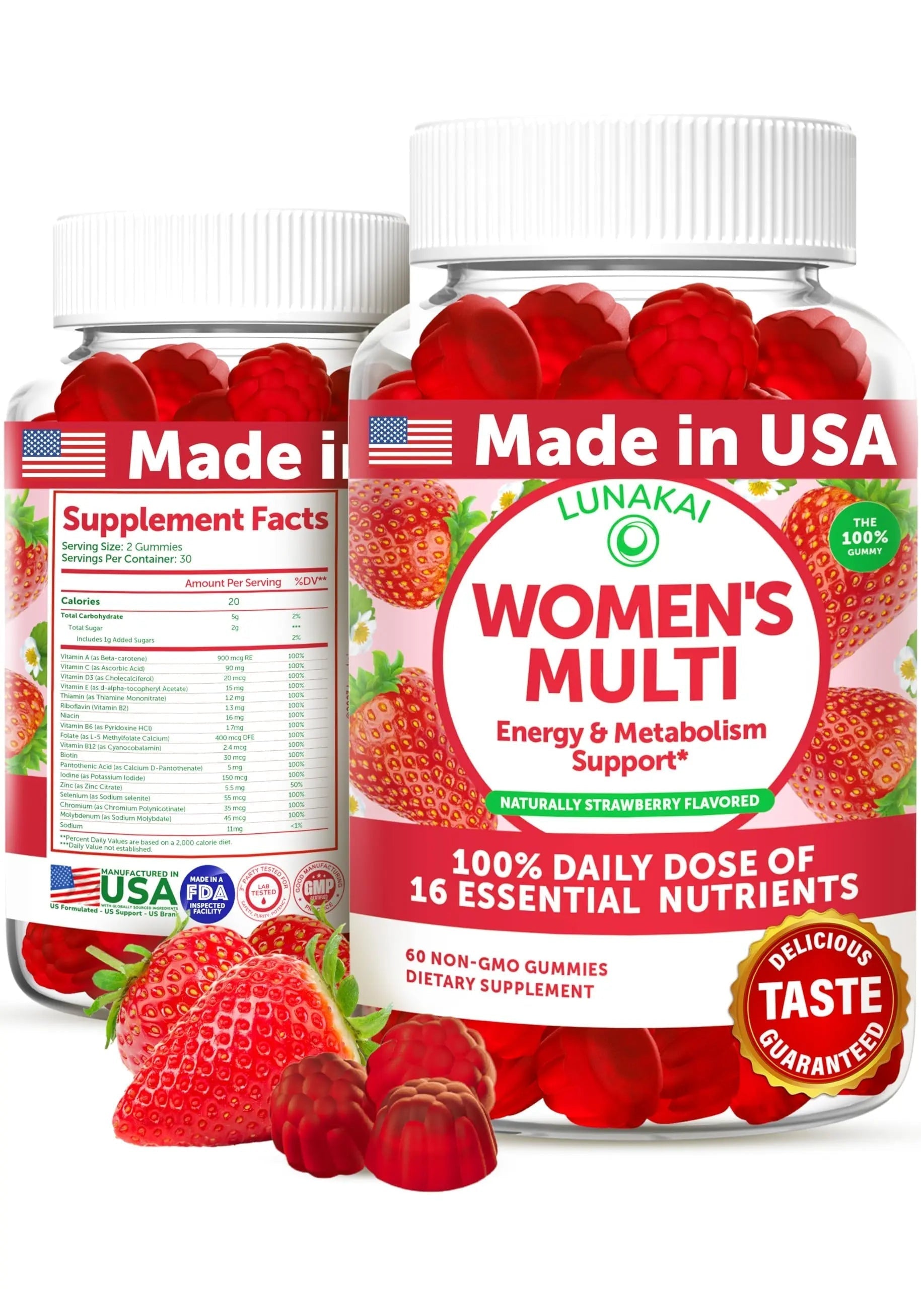Lunakai USA Made Womens Multivitamin Gummies - Delicious Daily Dose with 16 Multi Vitamins for Women Lunakai uk supplements