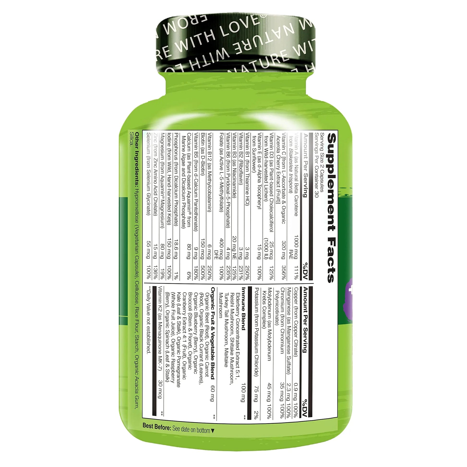 NATURELO Whole Food Multivitamin + Immune Blend with Elderberry & Mushrooms - Complete Multivitamin with Extra Immune Support NATURELO uk supplements