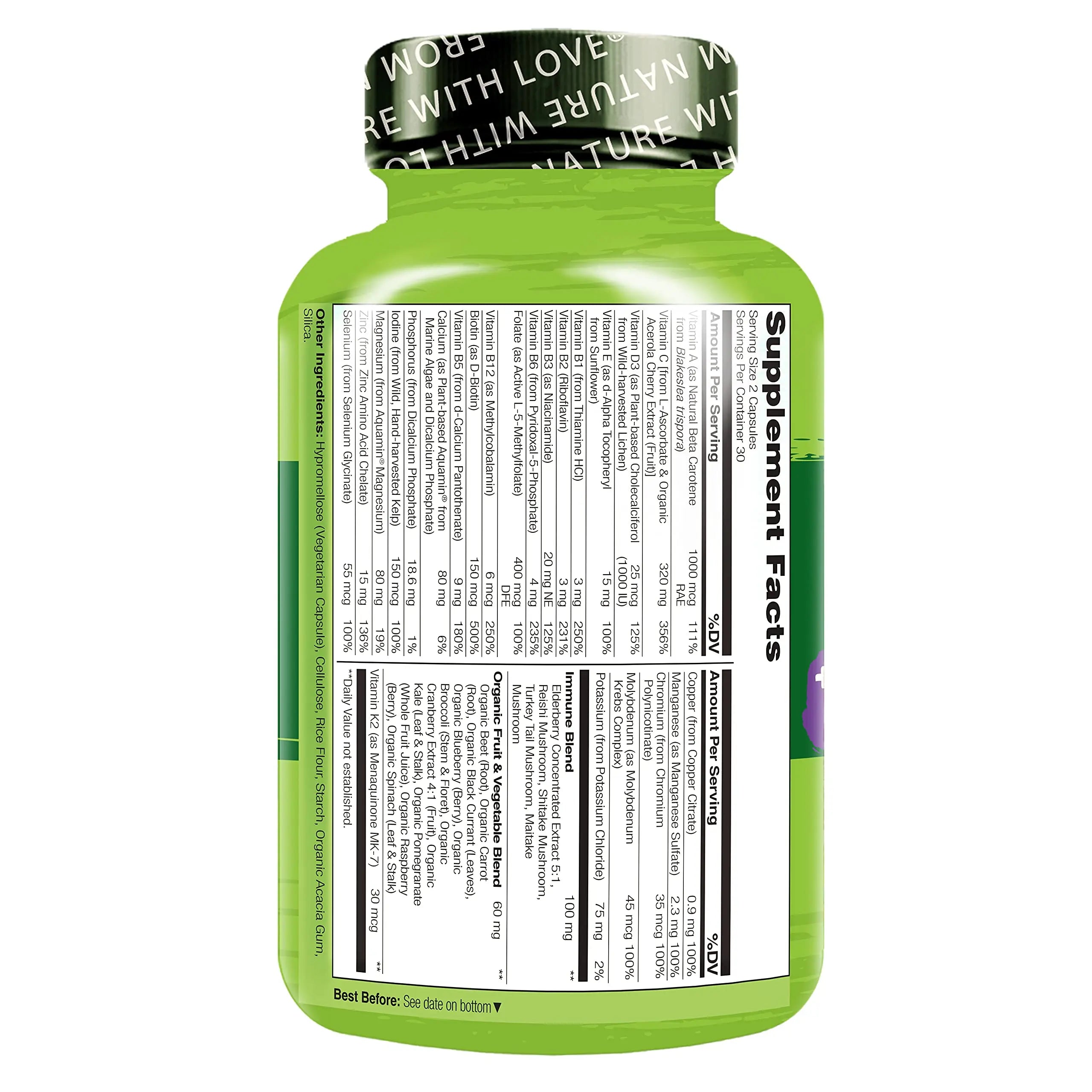 NATURELO Whole Food Multivitamin + Immune Blend with Elderberry & Mushrooms - Complete Multivitamin with Extra Immune Support NATURELO uk supplements