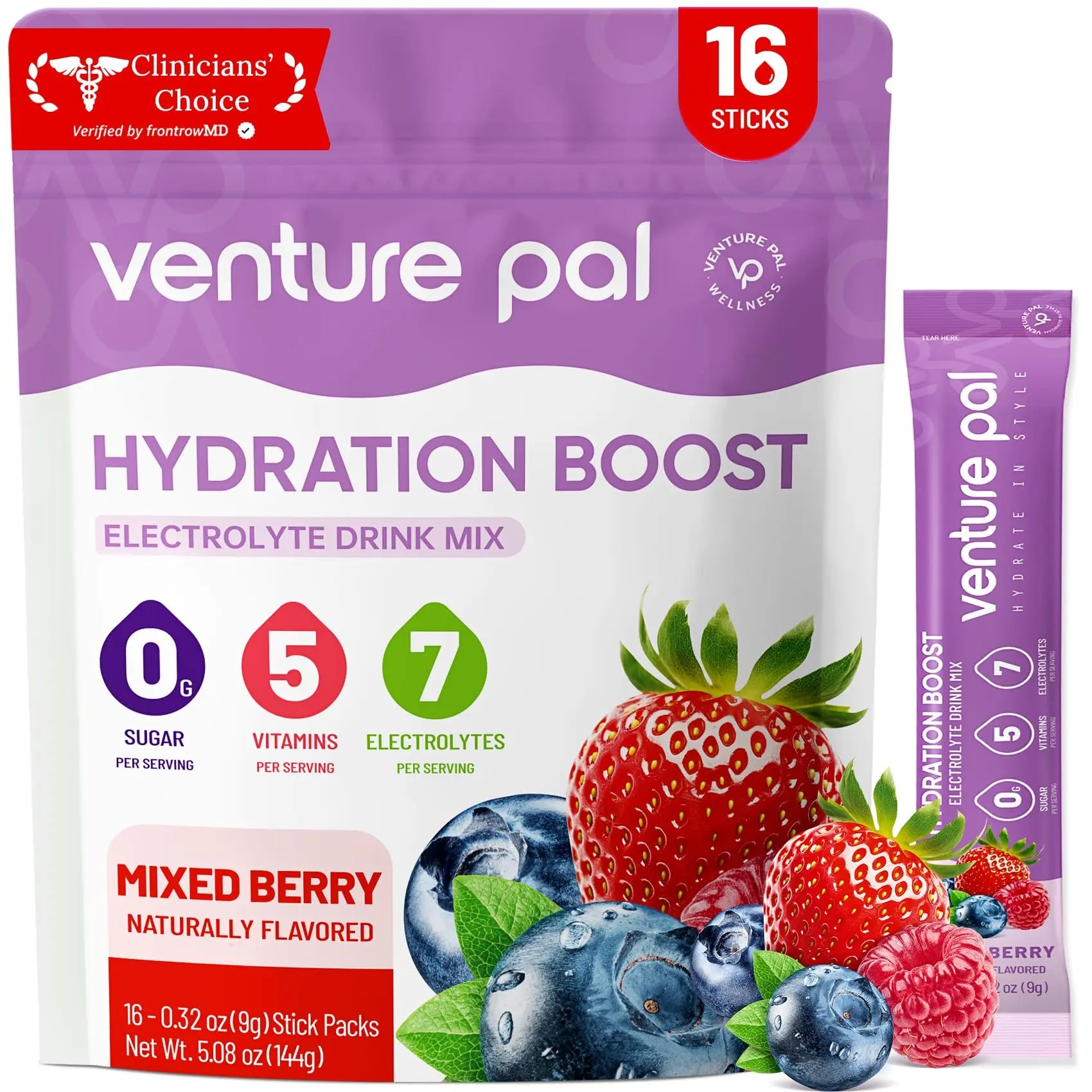 Venture Pal Sugar Free Electrolyte Powder Packets - Liquid Daily IV Hydration Packets | Electrolytes Drink Mix with 5 Vitamins & 7 Electrolytes | Keto Friendly | Non-GMO | Certified Vegan | 16 Sticks Venture Pal uk supplements