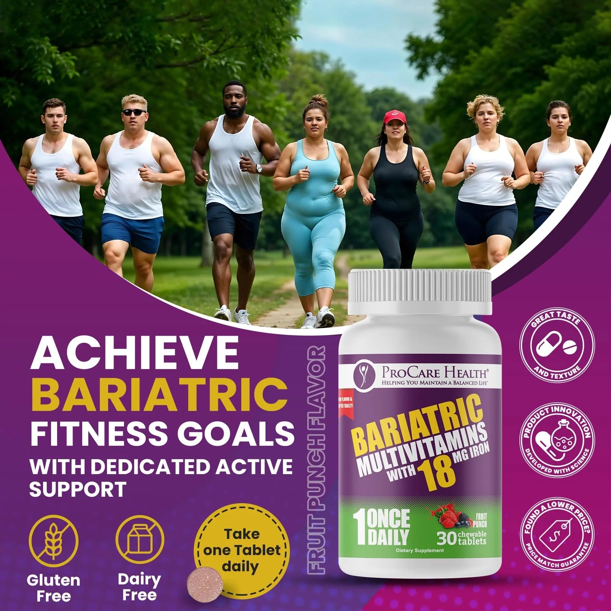 ProCare Health Bariatric Chewable Multivitamin with Iron 18mg (30 Tablets) - Fruit Punch Flavor Bariatric Multivitamin Chewable ProCare Health uk supplements