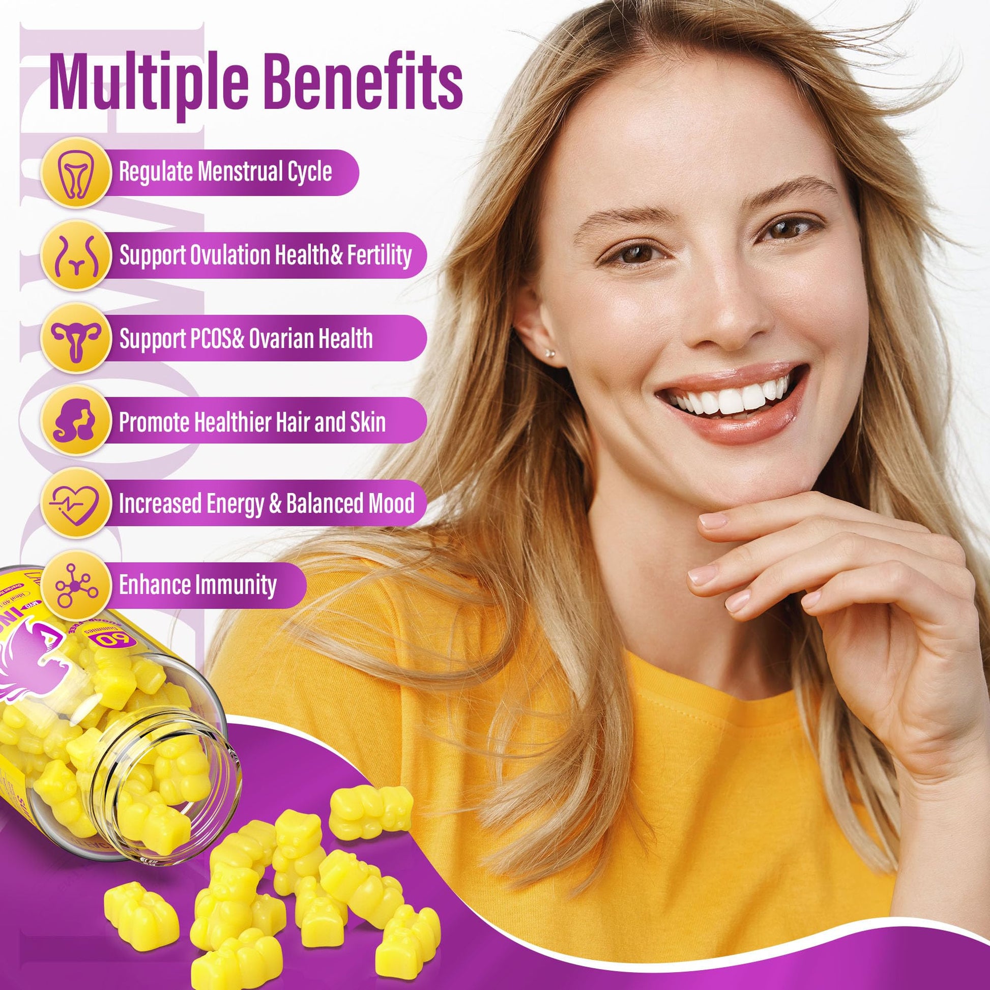 Lazpowfi Myo-Inositol & D-Chiro Inositol,Inositol Gummies with Vitamin D3, Magnesium Glycinate, Omega-3, Folate & Zinc, Inositol Supplement Menstrual Cycle for Women-40:1 Ratio-30 Day Supply Lazpowfi uk supplements