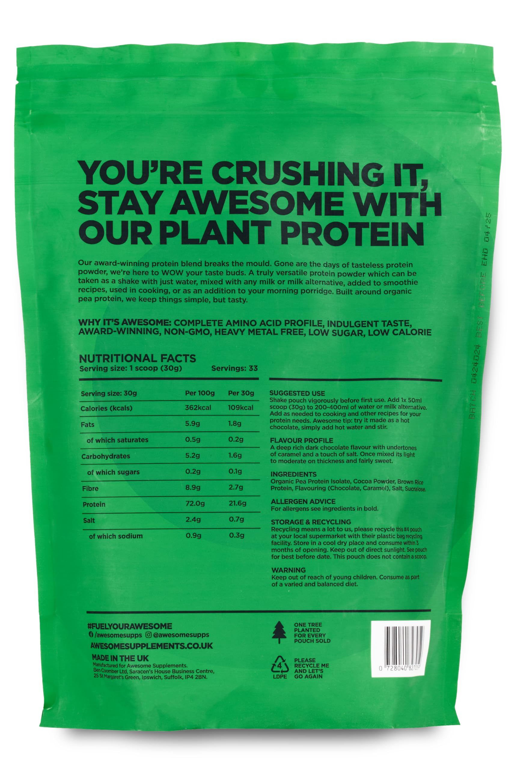 Chocolate Salted Caramel Awesome Protein Powder by Ben Coomber | 1kg Vegan Organic Flavoured Protein Ben Coomber uk supplements