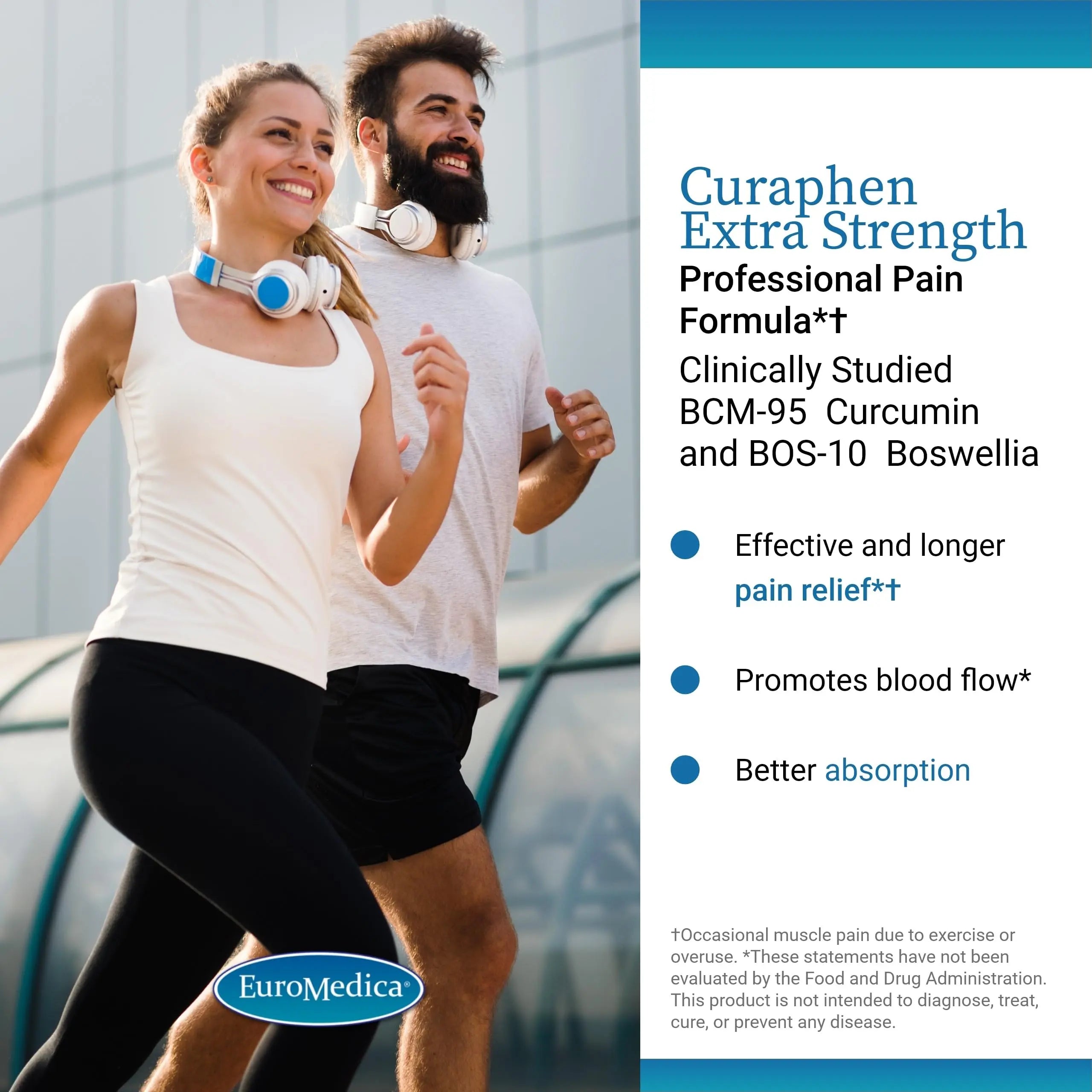 EuroMedica Curaphen Extra Strength - Curcumin & Boswellia Supplement for Healthy Circulation Support - Turmeric Supplement to Support Joints, Muscle Health & Endorphin Production - 60 Tablets EuroMedica uk supplements
