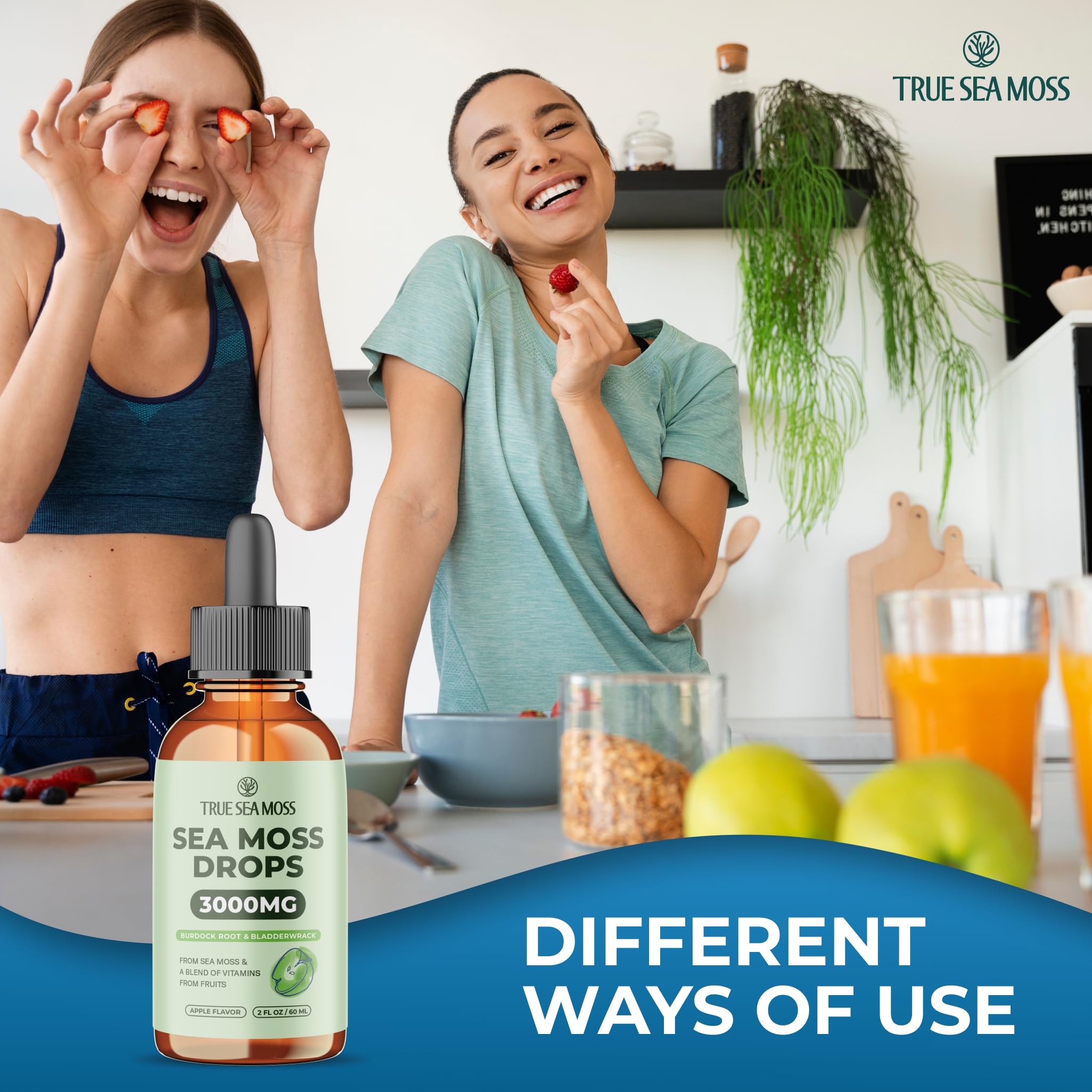 Irish Sea Moss Liquid Drops - 3000mg Formula - with Bladderwrack, Burdock Root & Black Cumin Seed - Liquid Supplement - Apple Flavor - 2 Fl Oz (60ml) TrueSeaMoss uk supplements