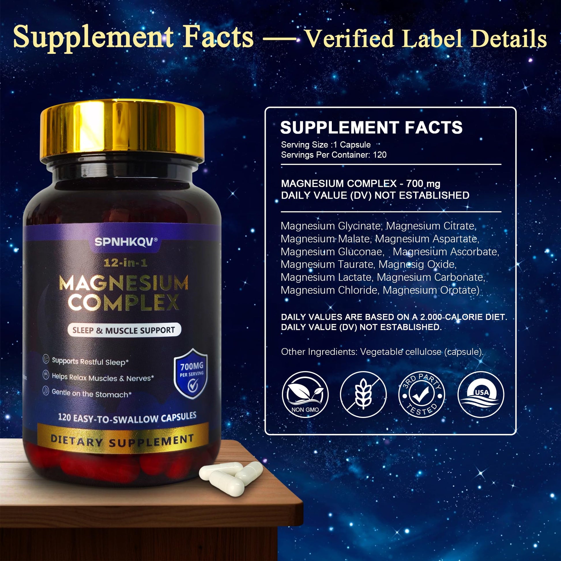 SPNHKQV Magnesium 12-in-1 Complex Supplement – 700mg High Absorption Magnesium Glycinate Capsules for Women & Men – Muscle, Nerve & Sleep Support – 120 Vegan Capsules SPNHKOV uk supplements