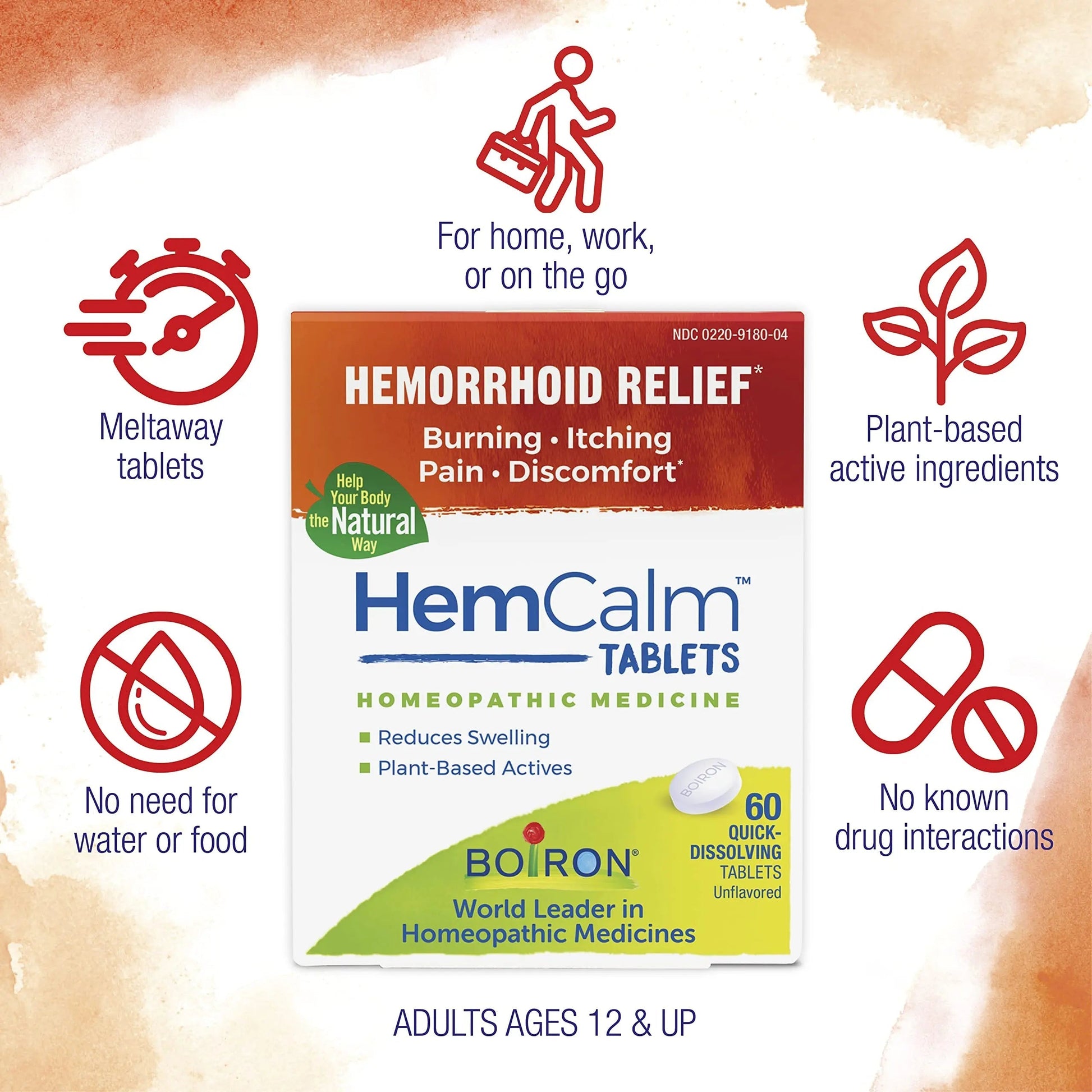 Boiron HemCalm Tablets for Hemorrhoid Relief of Pain, Itching, Swelling or Discomfort - 60 Count Boiron uk supplements