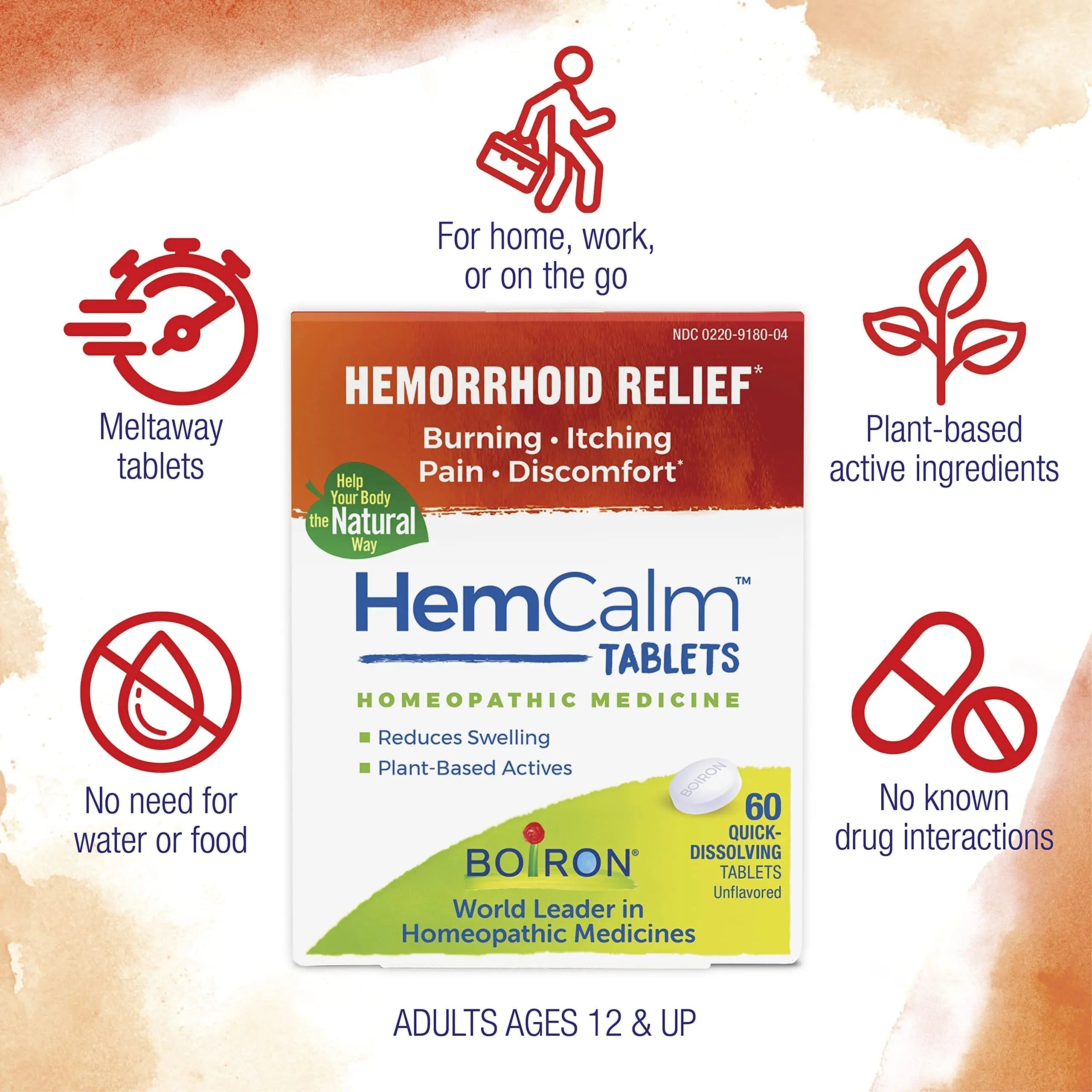 Boiron HemCalm Tablets for Hemorrhoid Relief of Pain, Itching, Swelling or Discomfort - 60 Count Boiron uk supplements