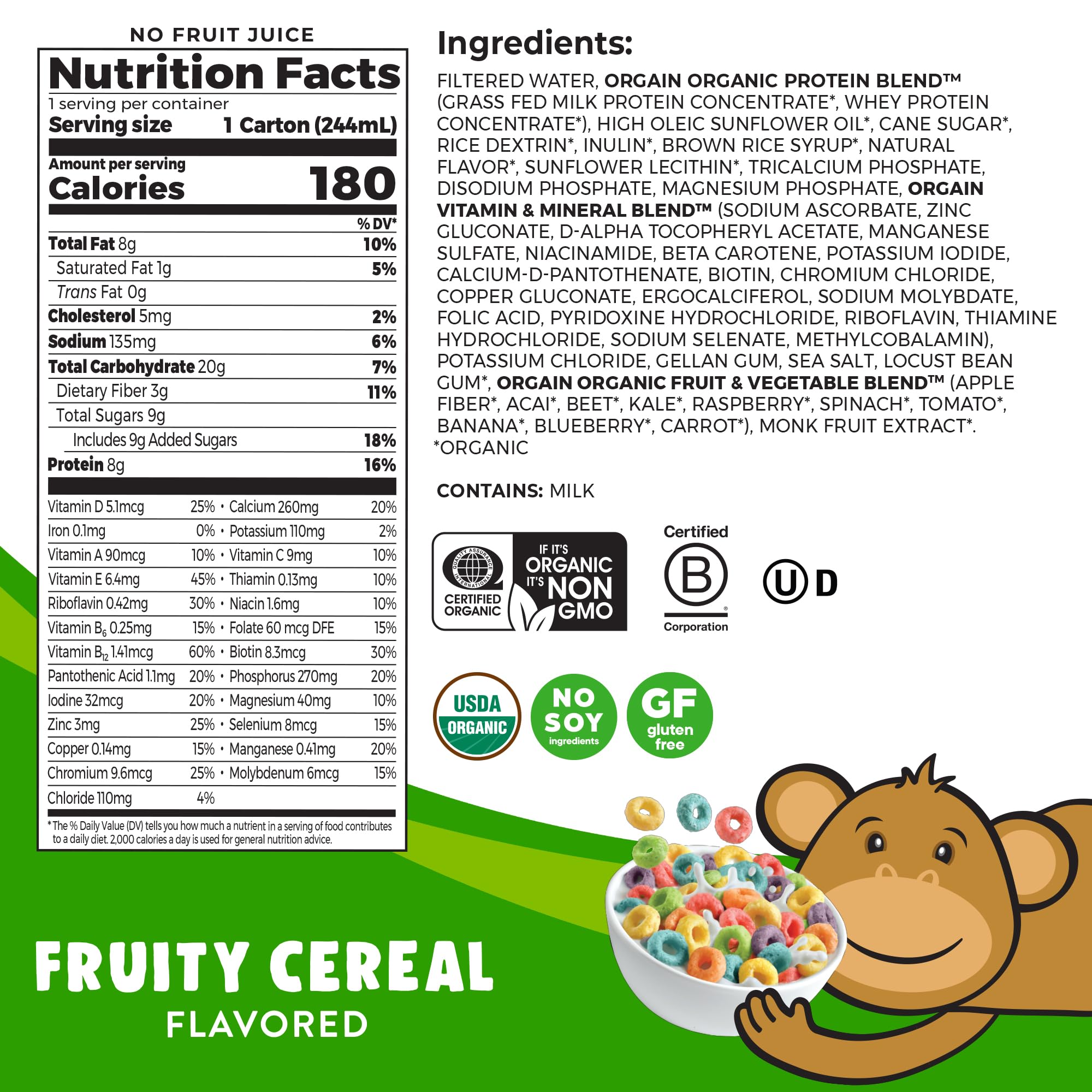 Orgain Organic Kids Nutritional Protein Shake, Fruity Cereal - Kids Snacks with 8g Dairy Orgain uk supplements