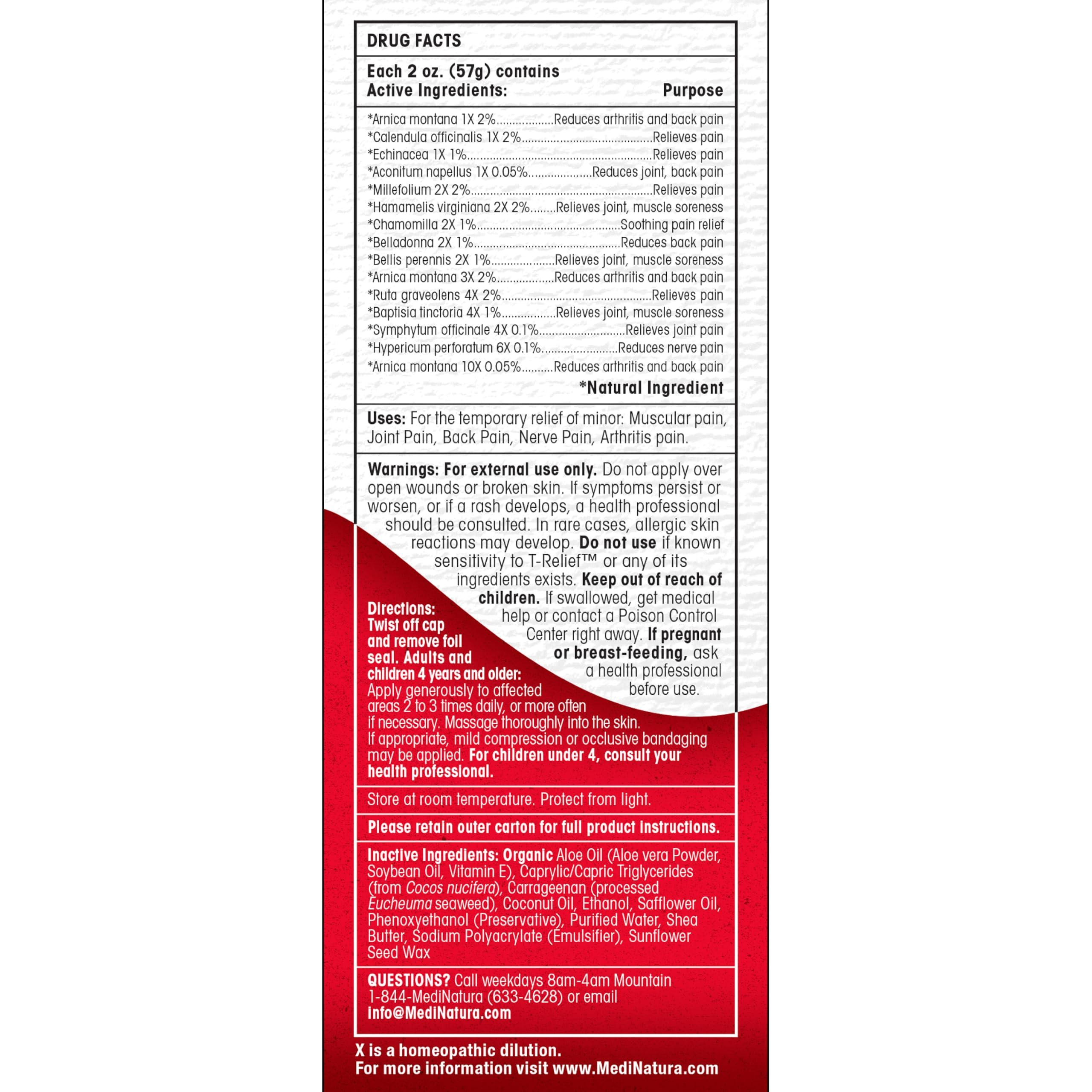 MediNatura T-Relief Extra Strength Discomfort Relief-Naturally-Soothing Cream That Supports Sore Joints-Stiffness & Body Ache Aid-Homeopathic Herbal Rub-Fast-Absorbing & Non-Sticky Lotion - 2 oz MediNatura uk supplements