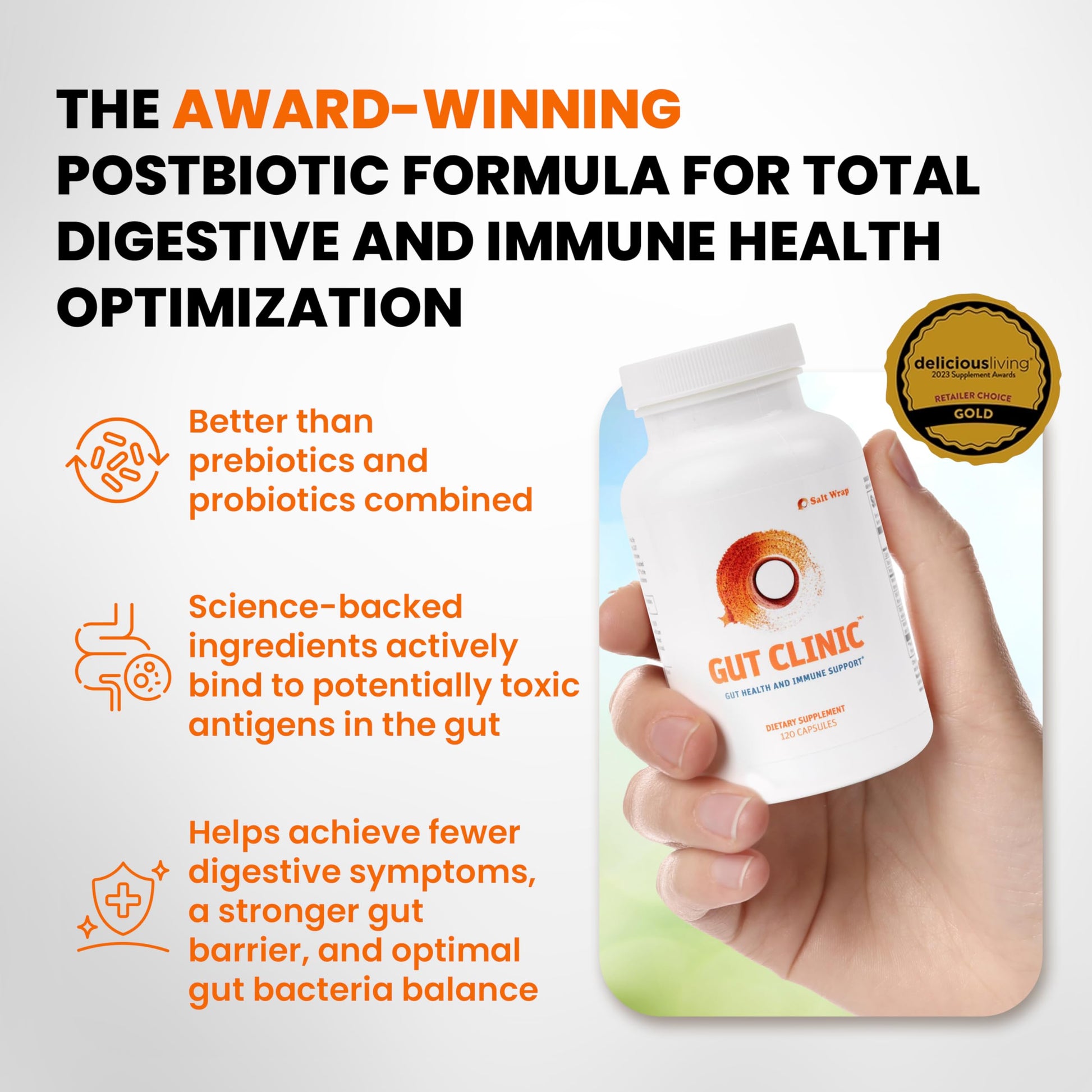 SaltWrap Gut Clinic Postbiotics - Gut Health, Complete Gut Repair, Barrier & Immune Support - Helps Bloating, Gas & Indigestion - 90 Capsules SaltWrap uk supplements