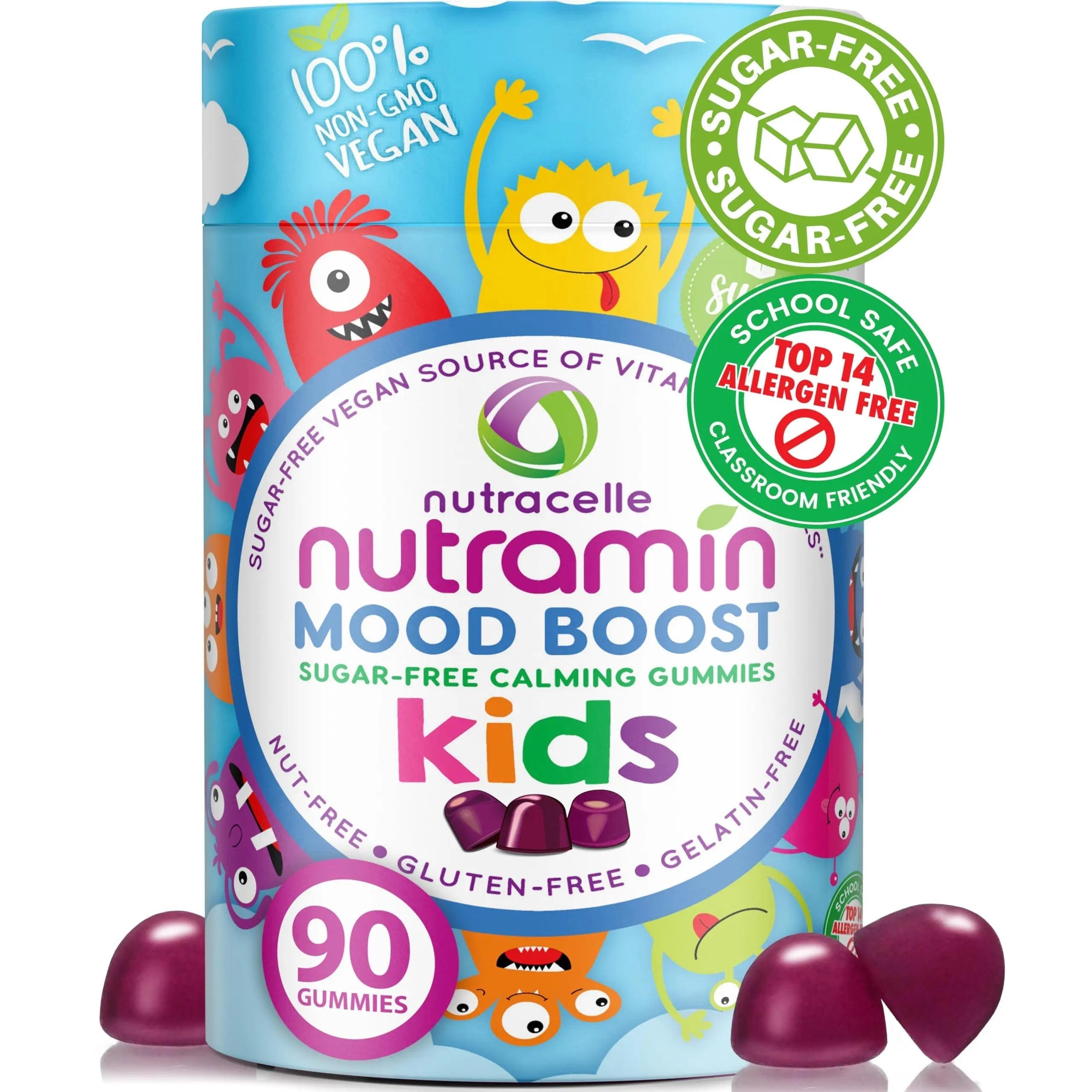 NUTRAMIN Kids Mood Boost Vegan Vitamin Gummy: Calming Magnesium Citrate Supplement for Children with Ashwagandha & Vitamin B Complex to Relax & Focus Nutracelle uk supplements