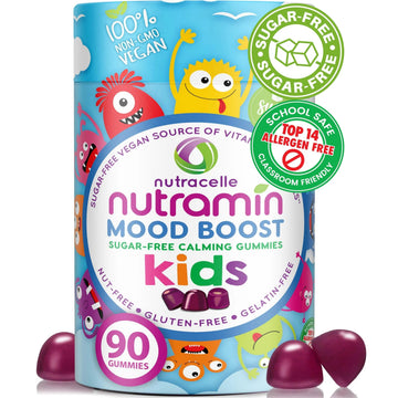 NUTRAMIN Kids Mood Boost Vegan Vitamin Gummy: Calming Magnesium Citrate Supplement for Children with Ashwagandha & Vitamin B Complex to Relax & Focus Nutracelle uk supplements