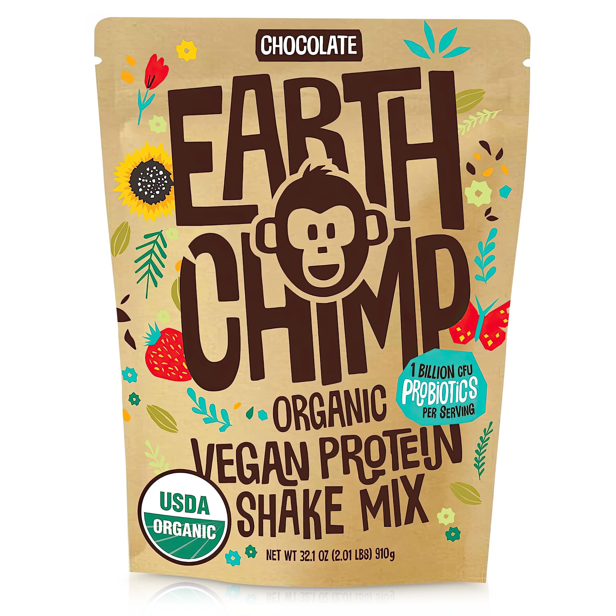 EarthChimp Organic Vegan Protein Powder - with Probiotics - Non GMO, Dairy Free EarthChimp uk supplements