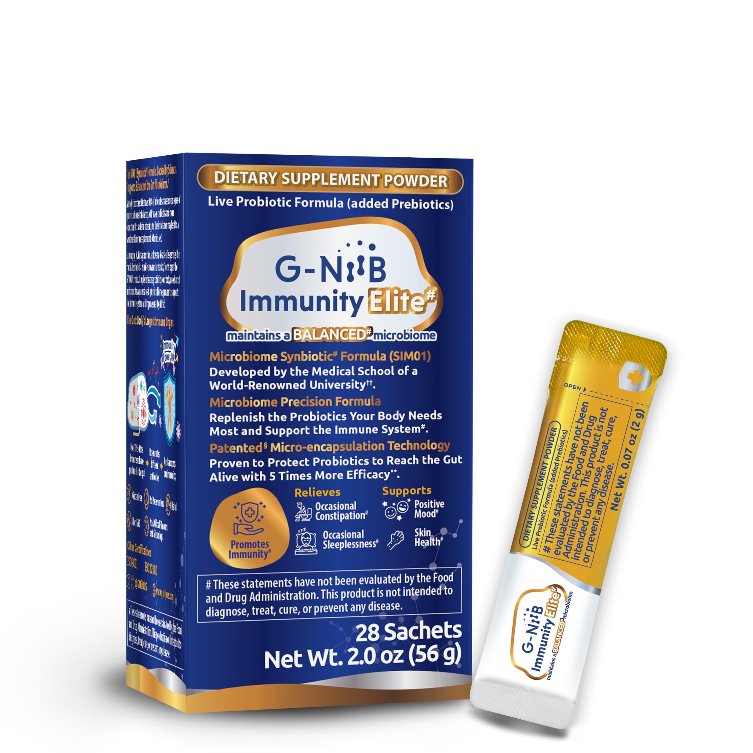 G-NiiB Immunity Elite (SIM01 Synbiotic Formula) - Potent Live probiotics and Added prebiotics to Support Immunity, Regularity, Sleep, Mood, and Skin - 5X More Effective in Reaching the Gut Alive G-NiiB uk supplements